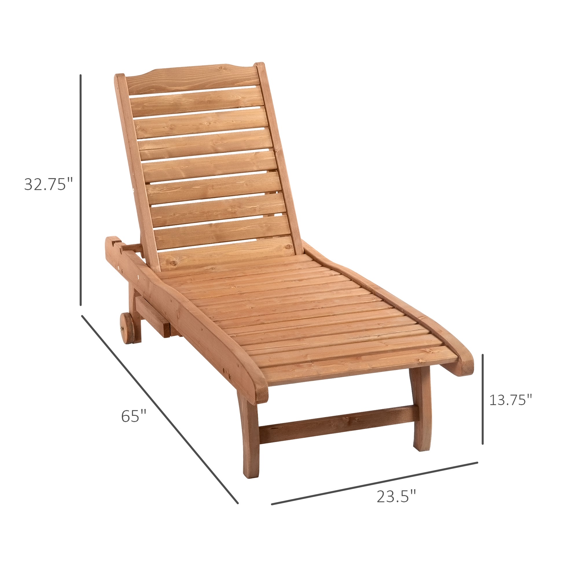 Natural wood adjustable lounge chair with slatted seat and backrest