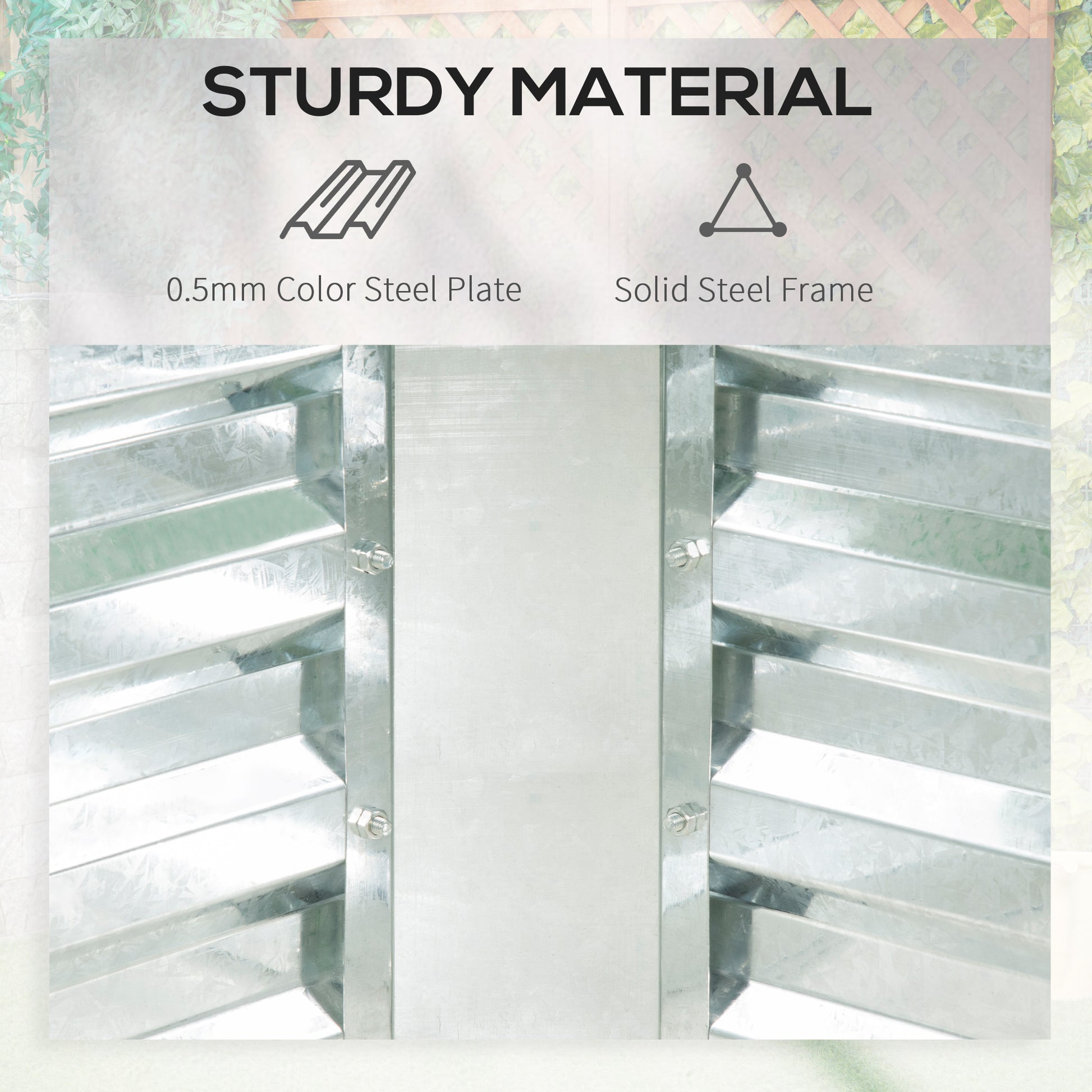 Closeup of galvanized steel louvered panel construction showing sturdy material