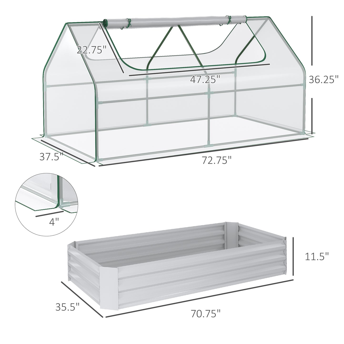 Greenhouse and raised garden bed with dimensions