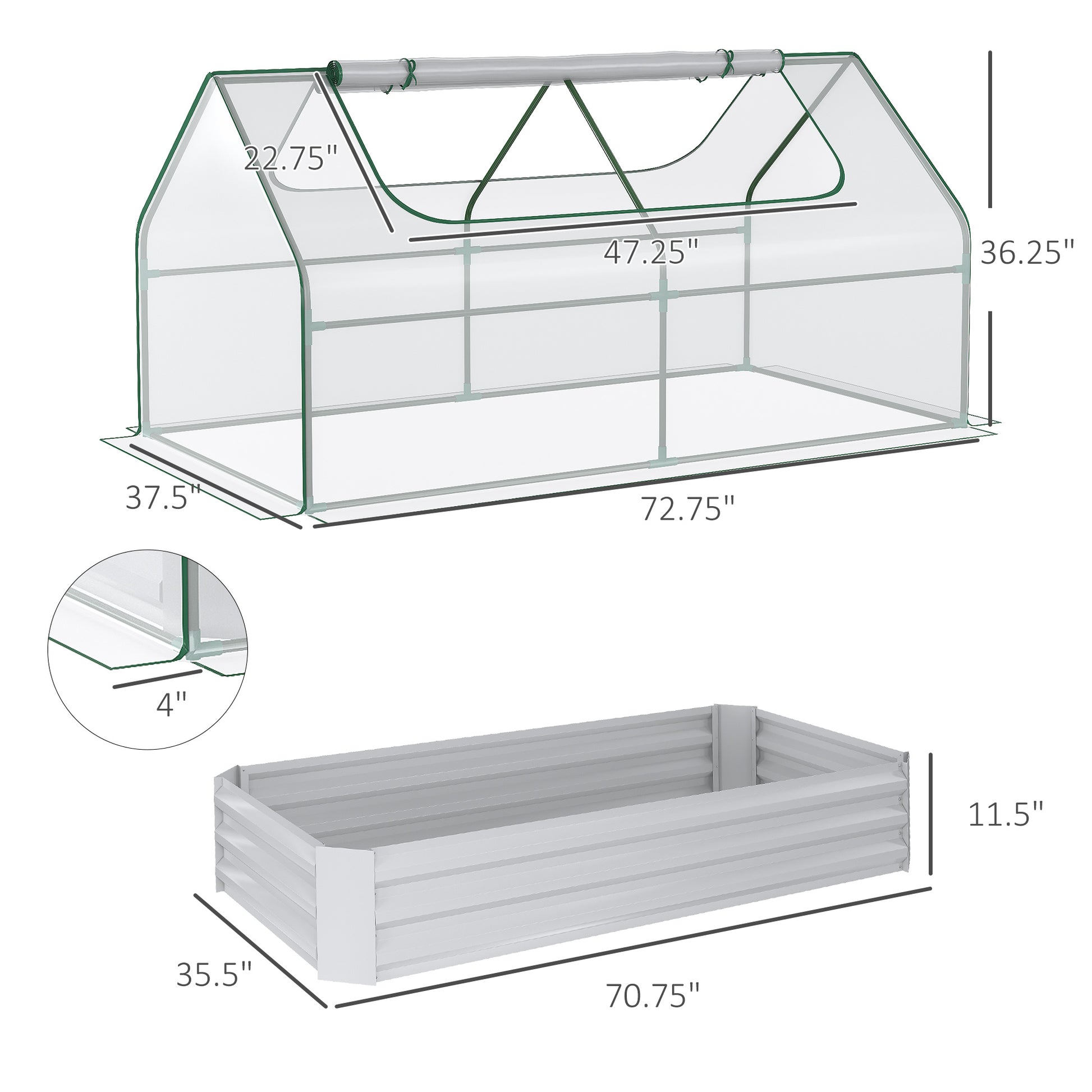 Greenhouse and raised garden bed with dimensions
