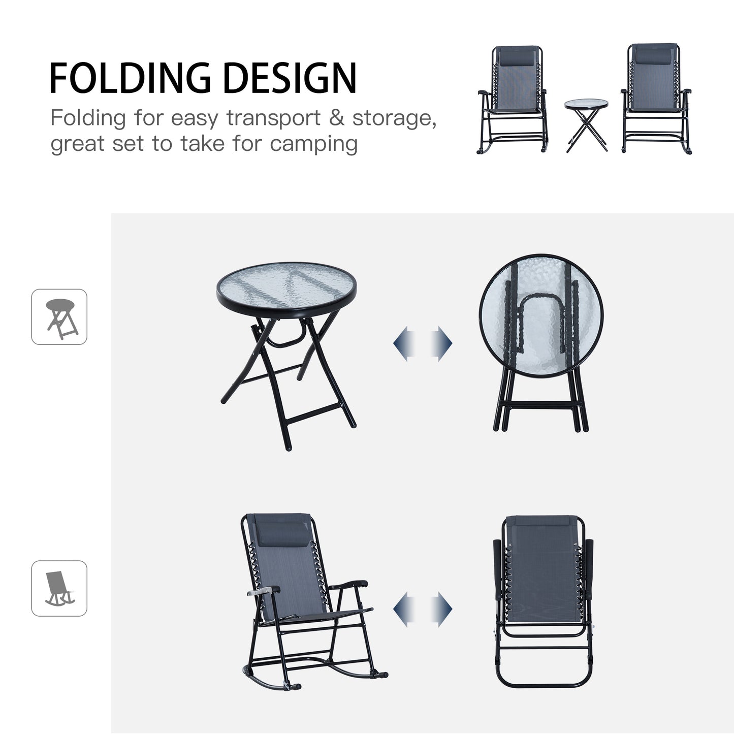 Gray fabric zero gravity recliner with black metal frame and armrests designed for outdoor comfort