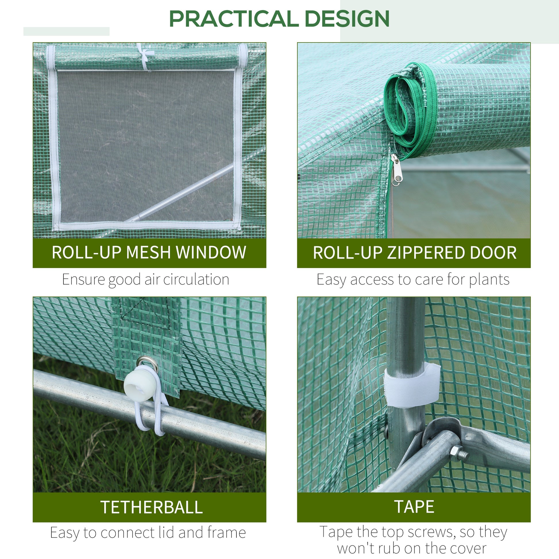 Green mini greenhouse mesh window with white trim for ventilation