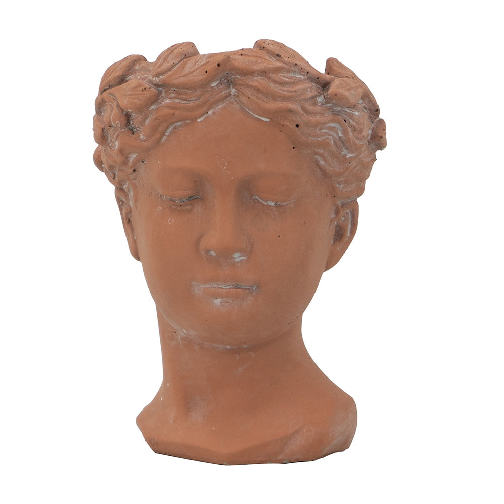 Terracotta bust planter with classic Greek design ideal for small succulents
