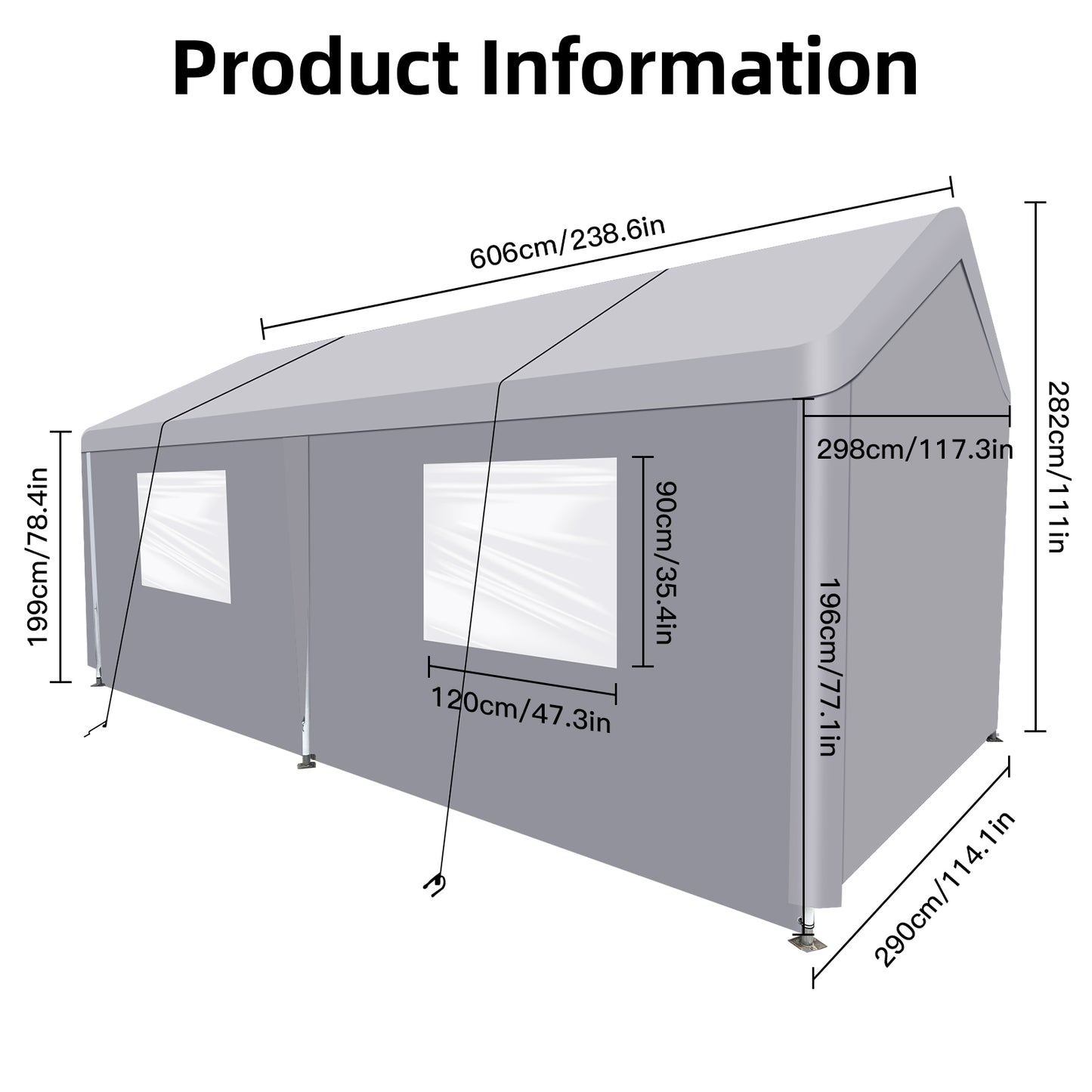 Gray party tent with dimensions cm length cm width cm height ideal for events