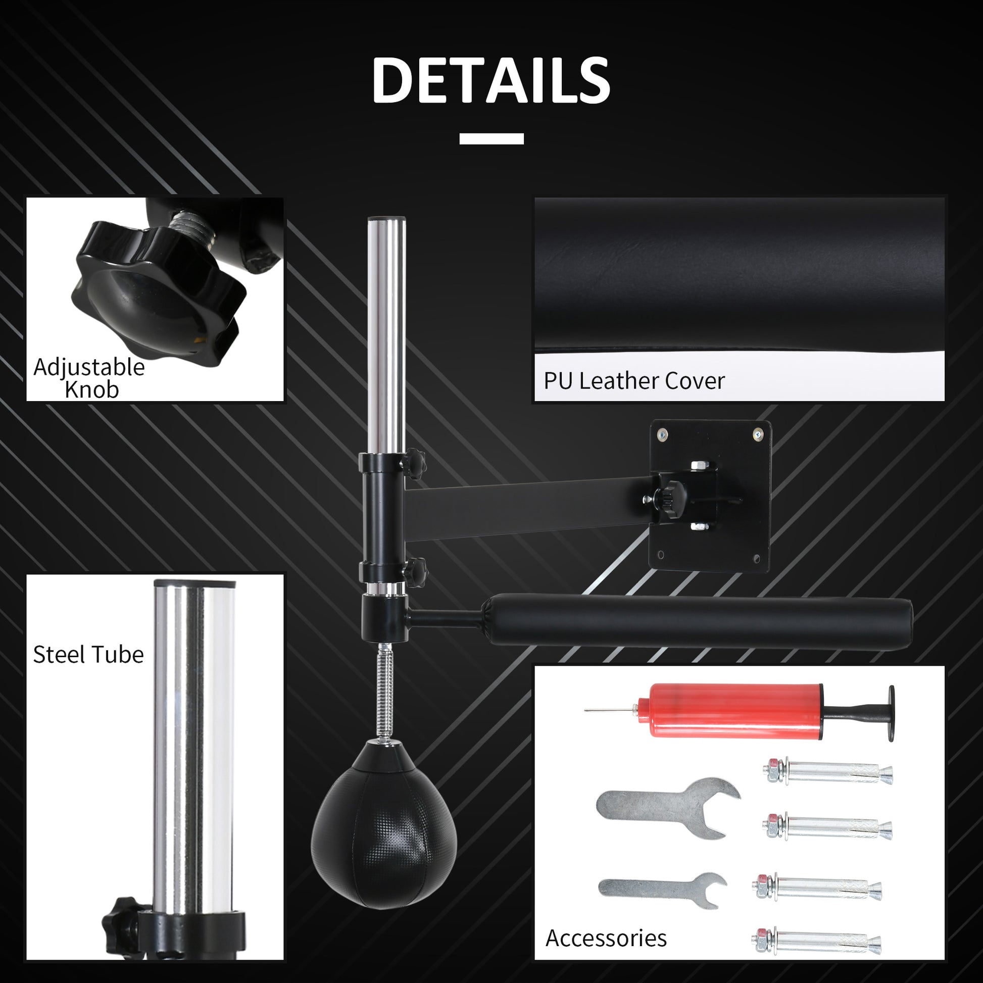 Black PU leather cover on boxing reflex bar for durability