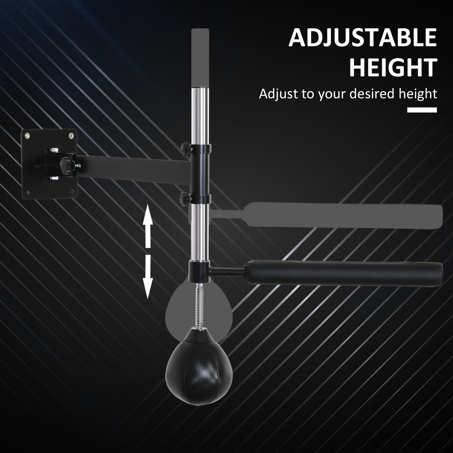 Adjustable height boxing speed bag mount with black rebound ball for training
