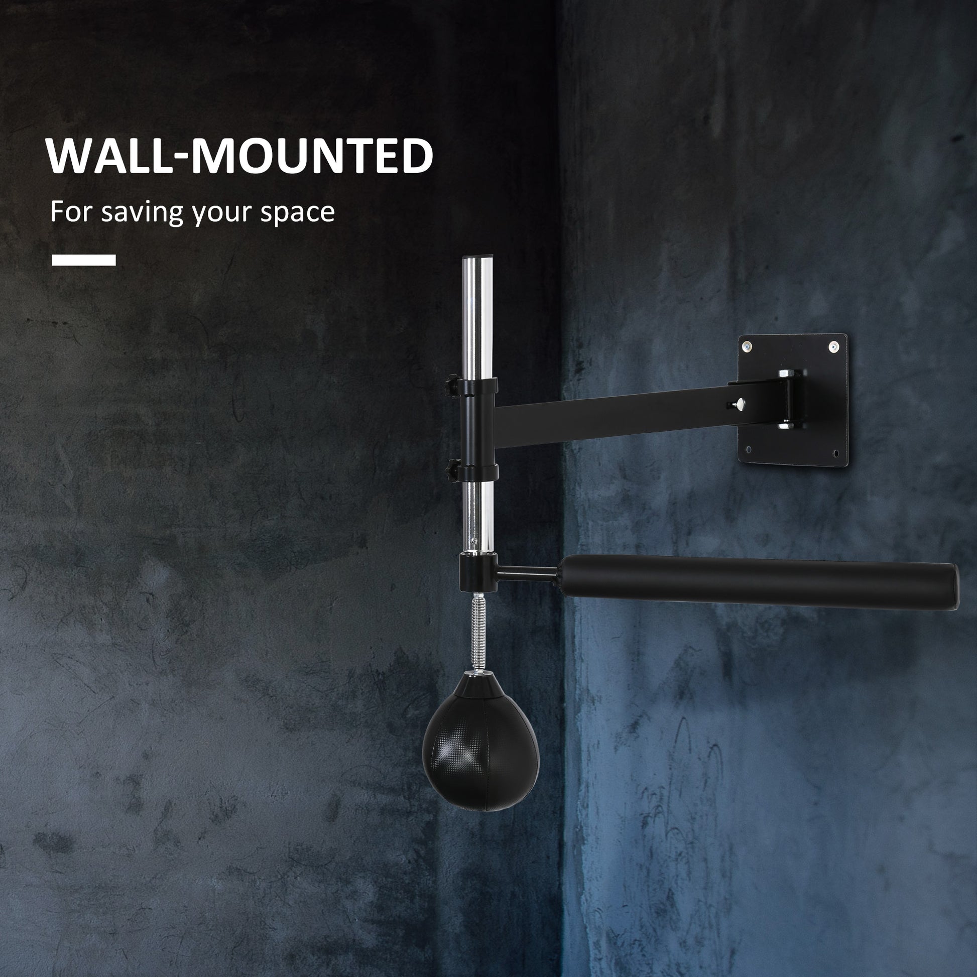 Black wallmounted reflex bag with adjustable metal arm and spring