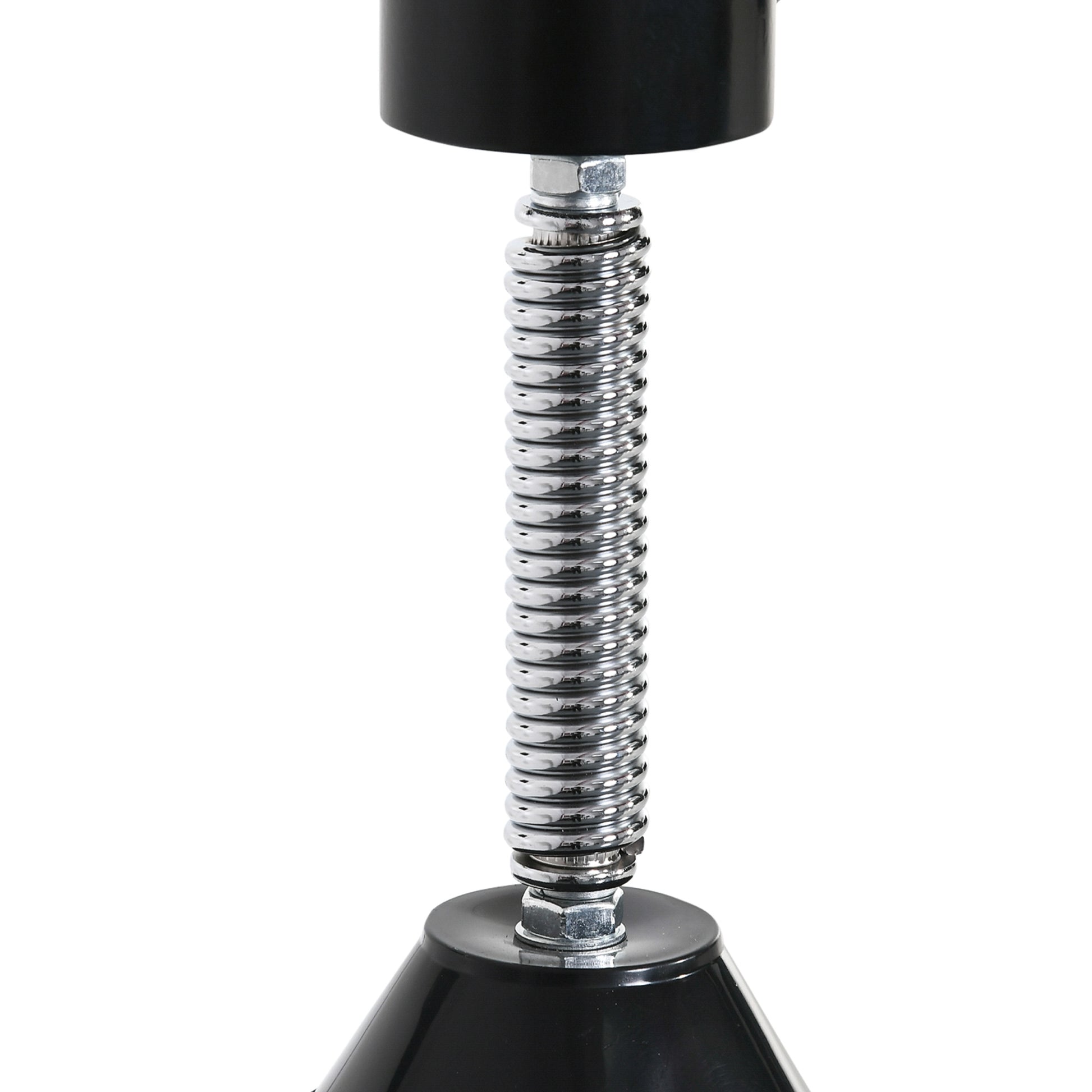 Black adjustable desk lamp base with a chrome spring mechanism for height adjustment