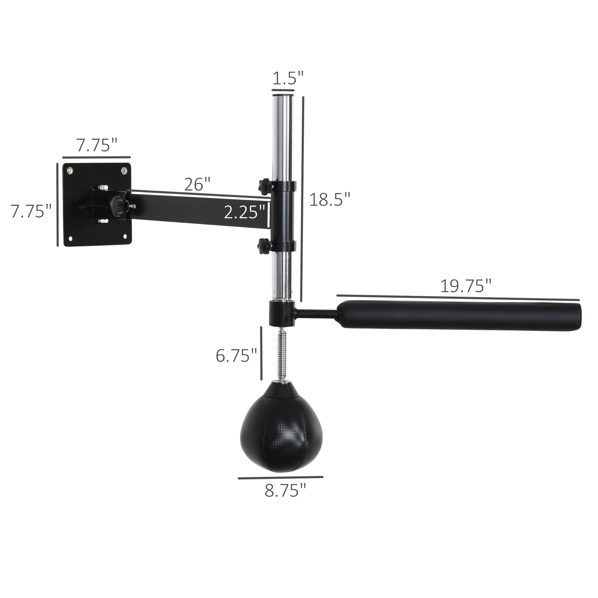 Adjustable black speed bag mount with leatherlook bag and chrome pole