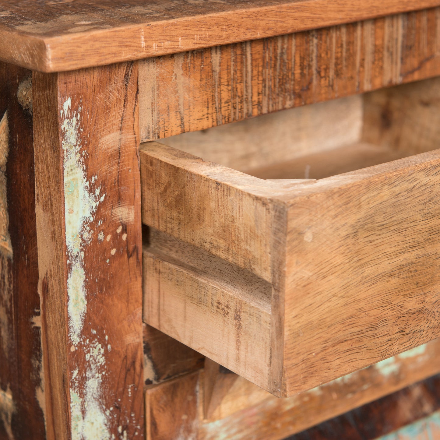 Rustic reclaimed wood drawer with distressed finish perfect for vintage furniture