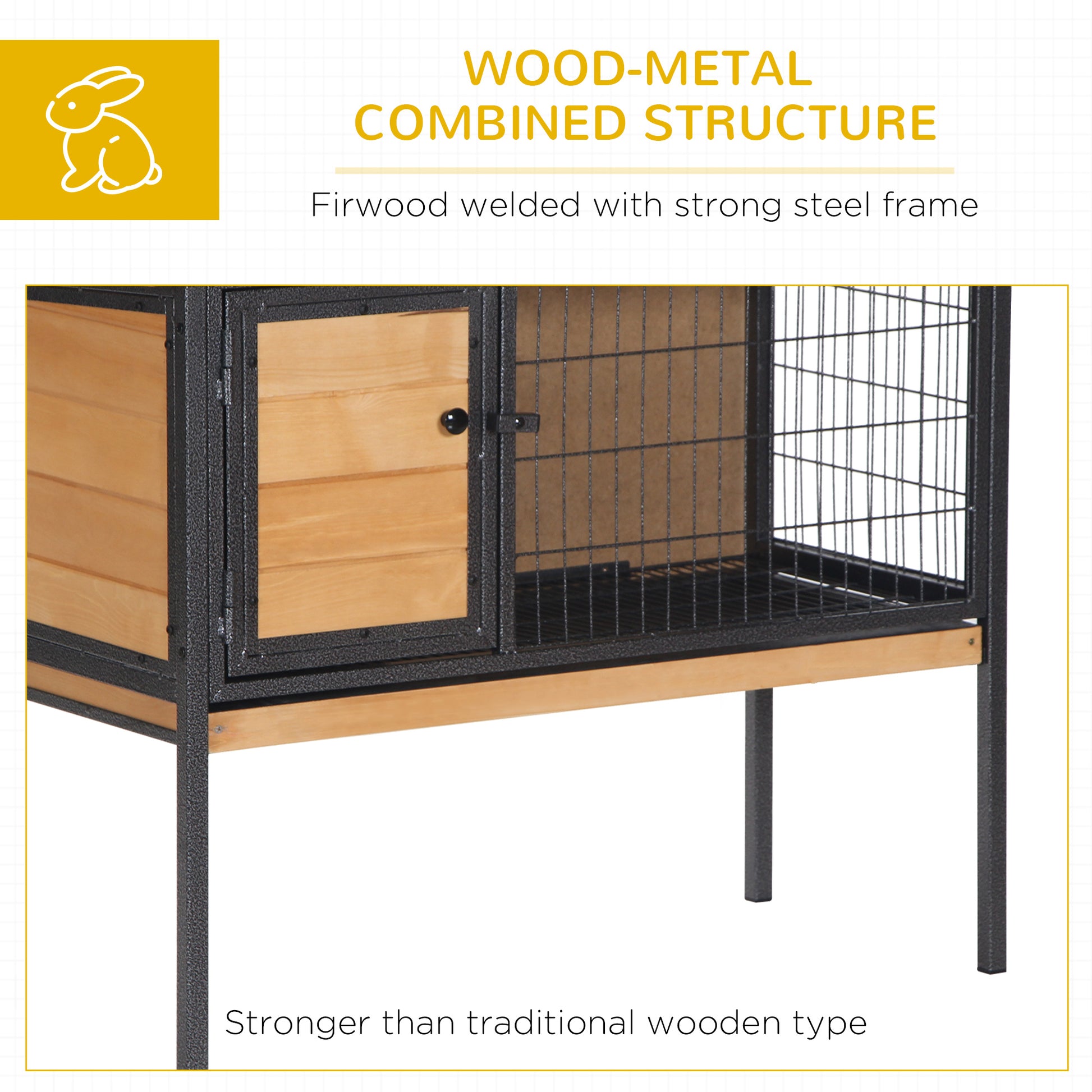 Wooden and metal pet cage with firwood panels and steel frame