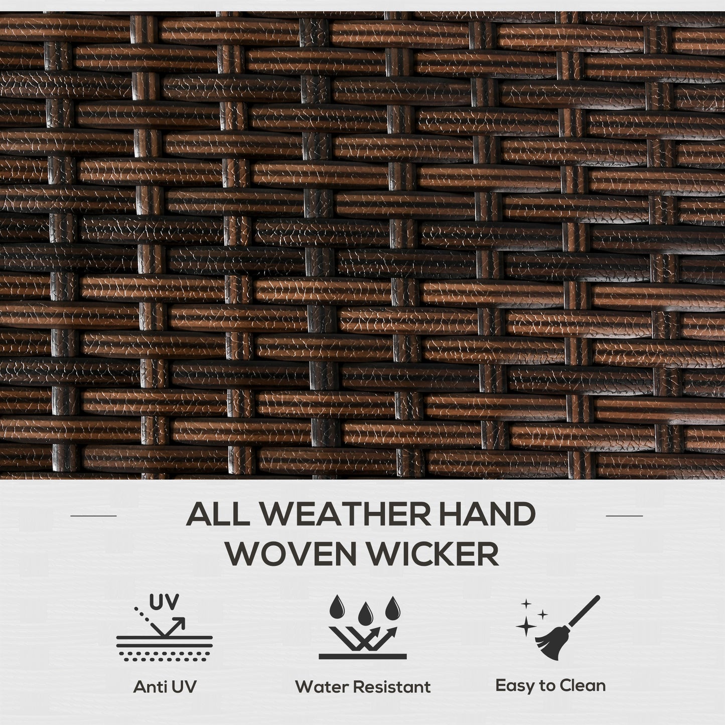 Closeup of dark brown handwoven wicker with a textured finish perfect for outdoor furniture