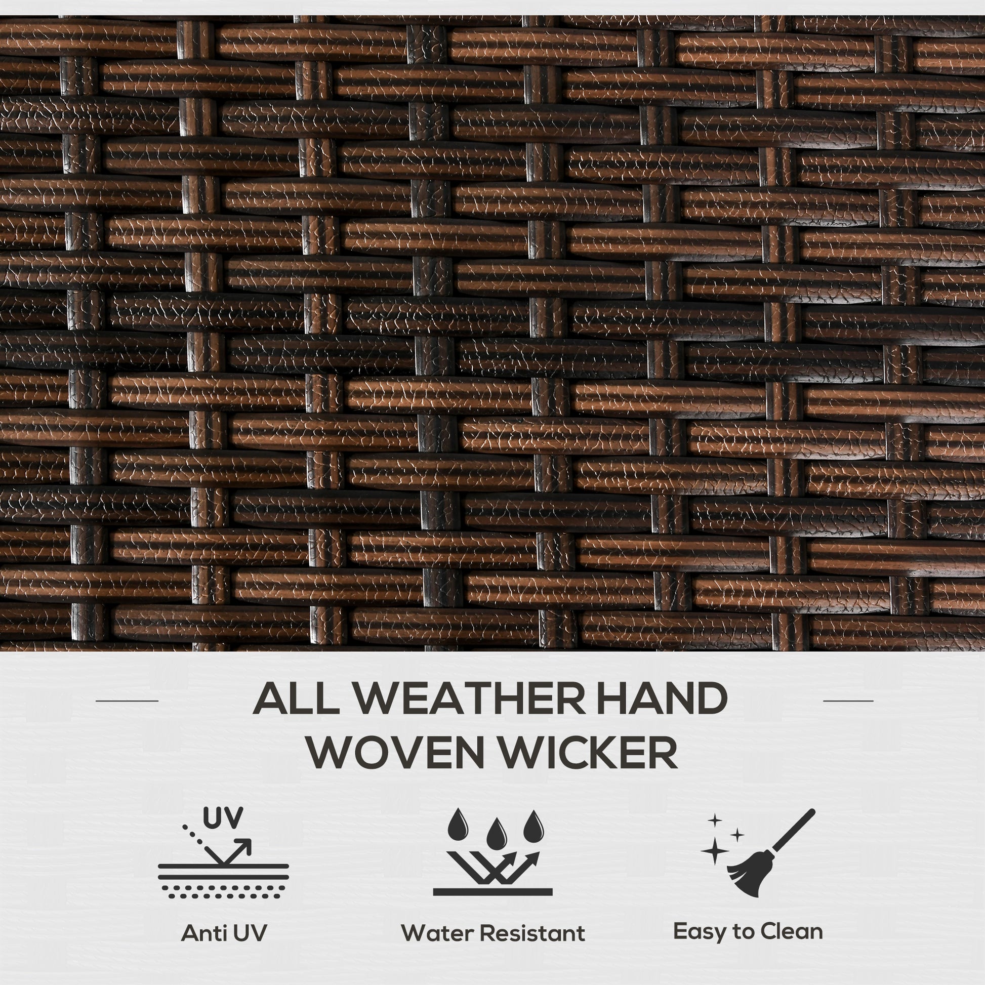 Closeup of dark brown handwoven wicker with a textured finish perfect for outdoor furniture