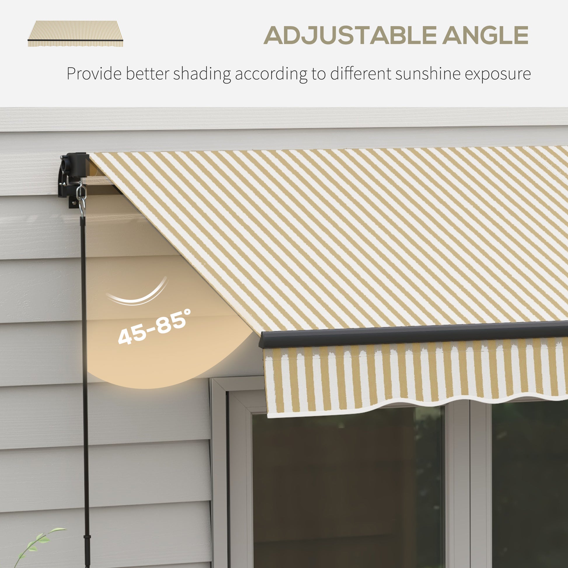 Striped retractable awning with adjustable angle from  degrees