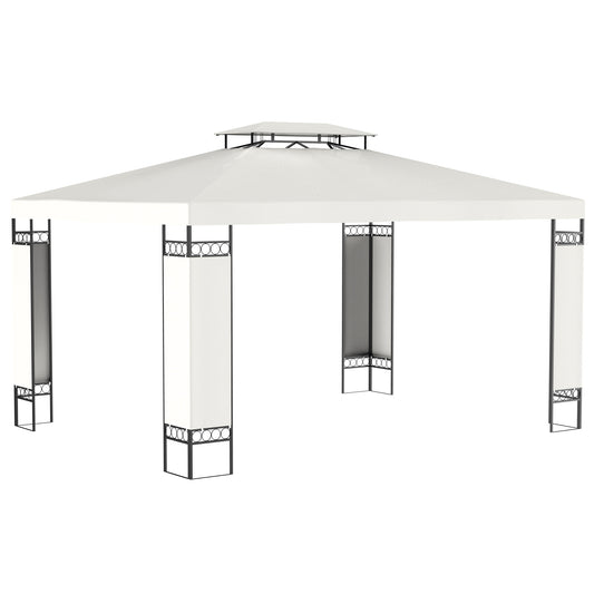 White outdoor gazebo with black metal frame perfect for backyard gatherings
