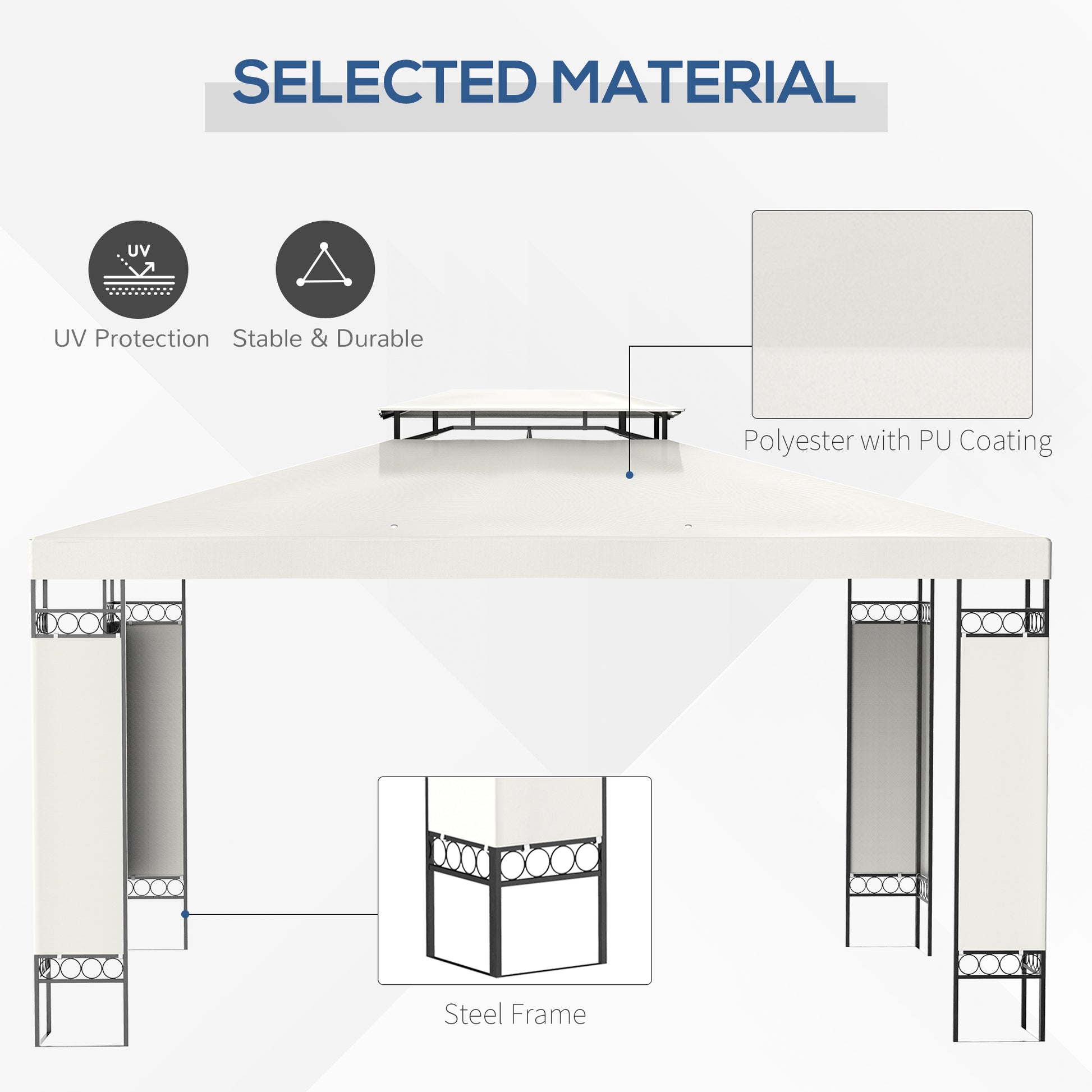 White polyester canopy with PU coating and UV protection