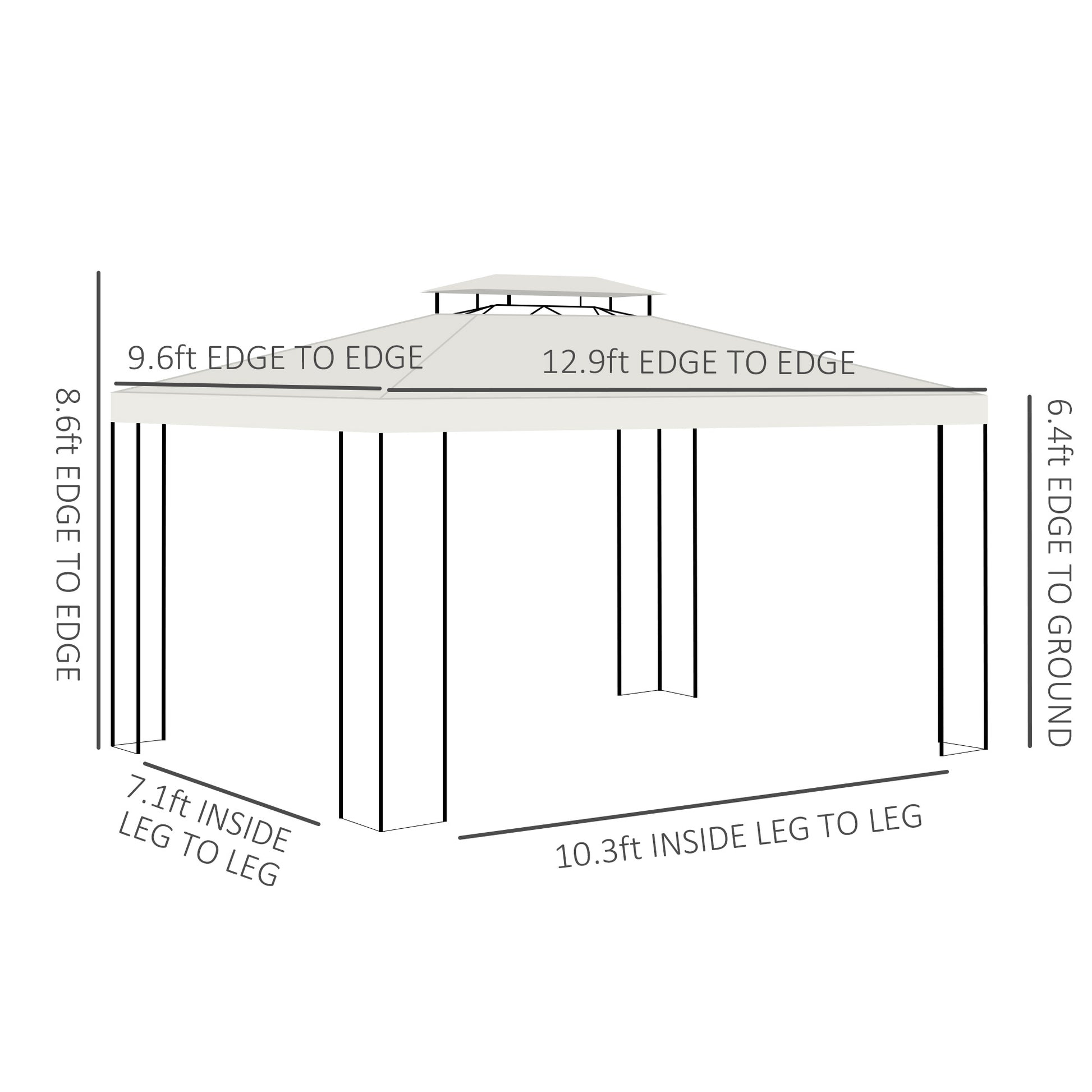Diagram of a gazebo showing ft edge to edge span and ft height