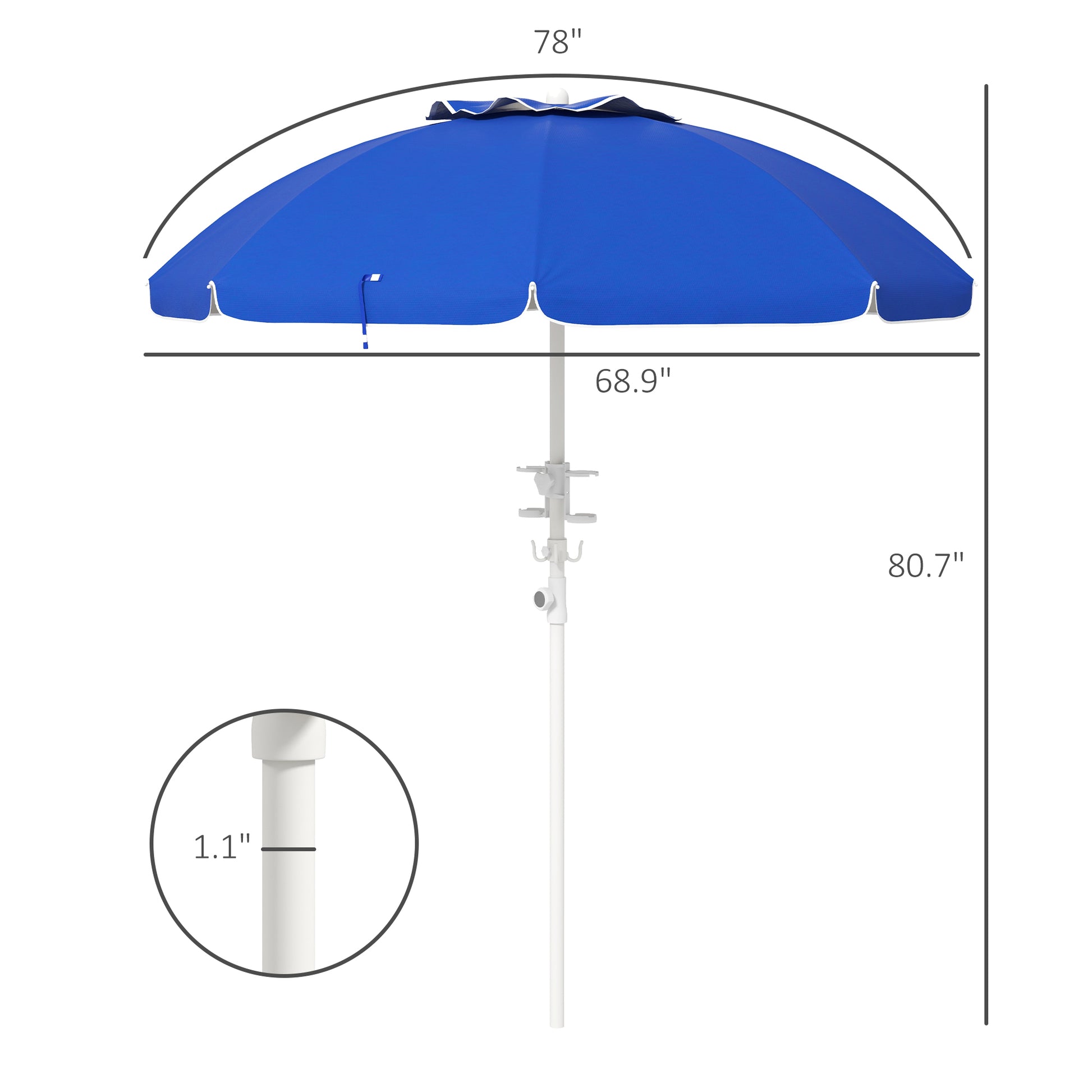 Vibrant blue patio umbrella with a inch canopy and sturdy white pole perfect for outdoor relaxation