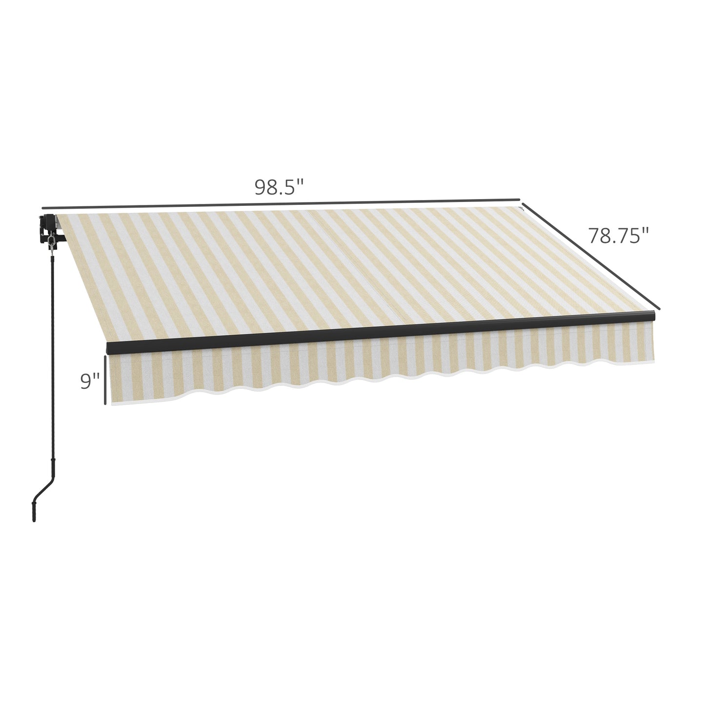 Retractable patio awning with beige and white stripes  wide