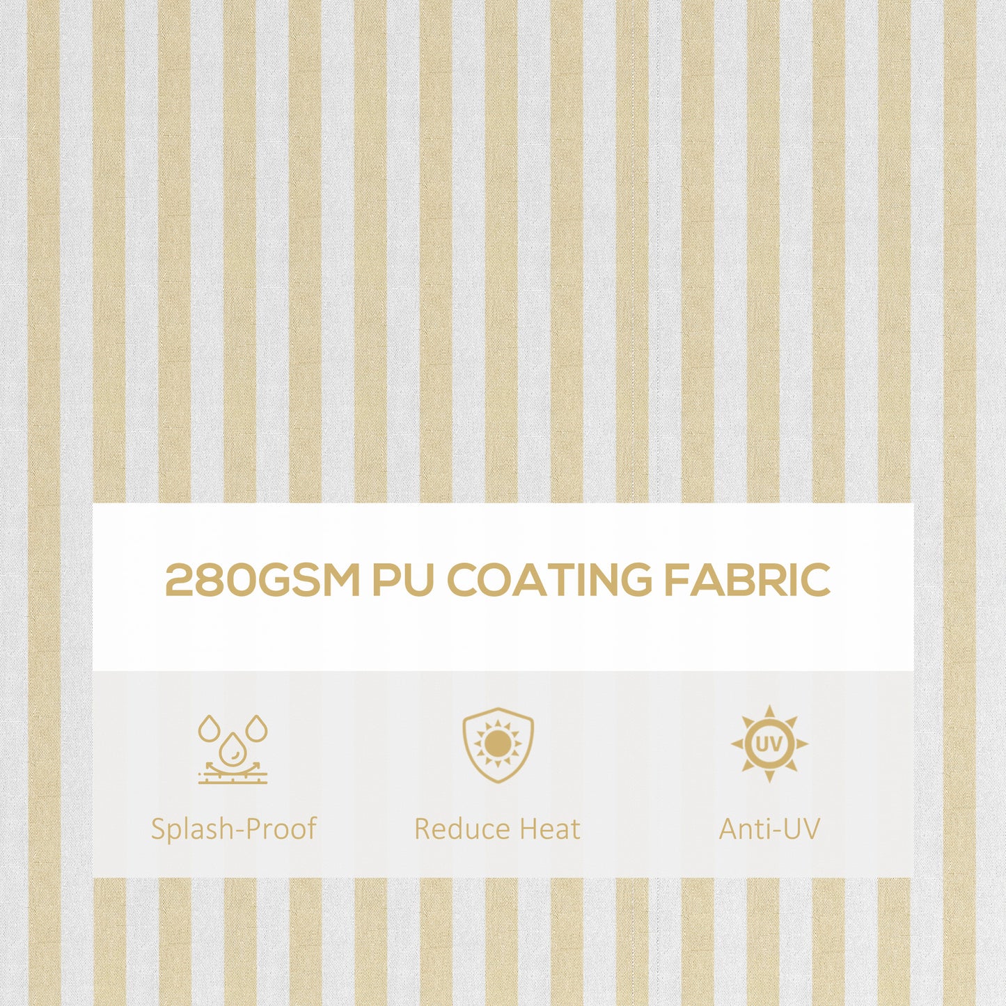 Striped beige and white GSM PU coating fabric with splashproof heatreducing and antiUV features