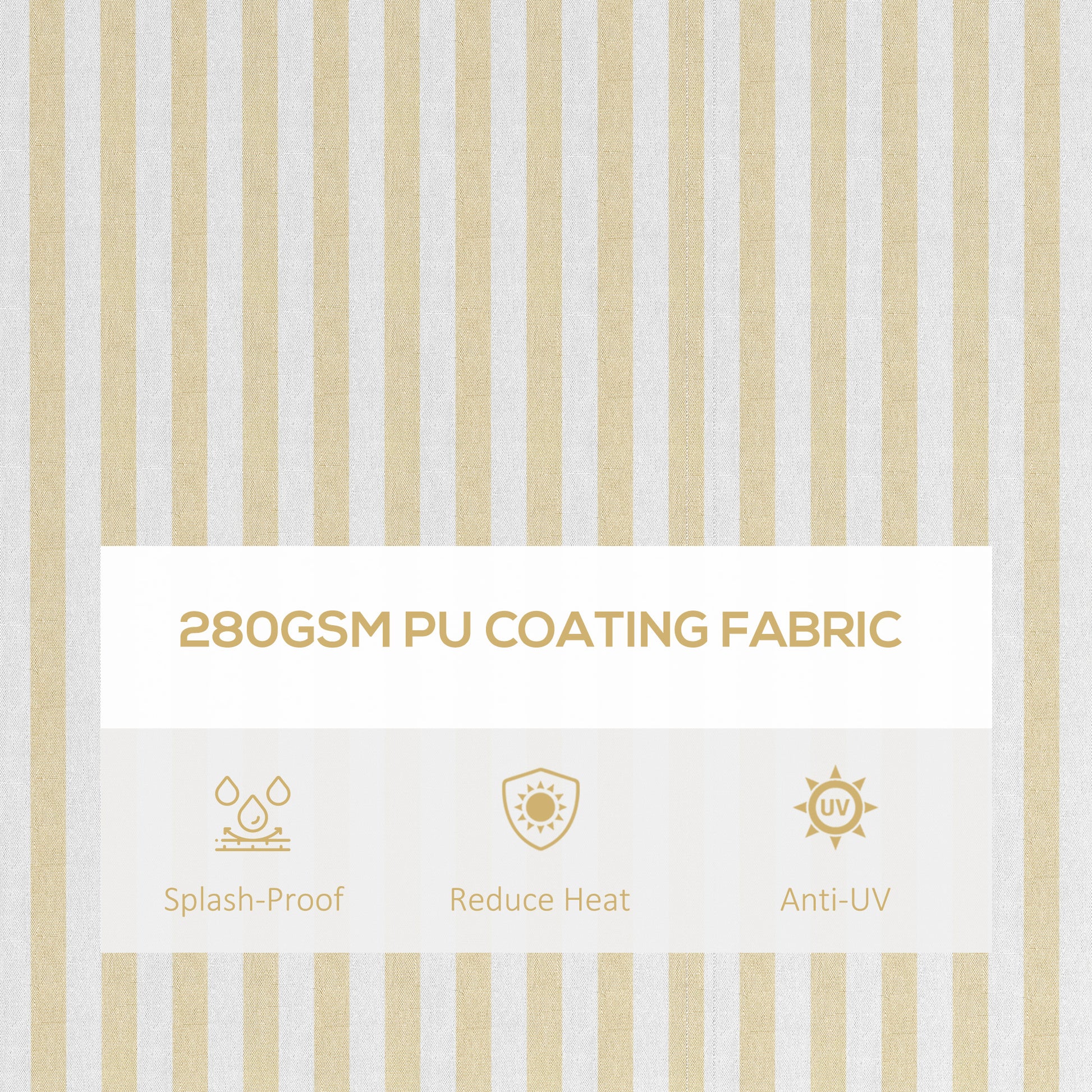 Striped beige and white GSM PU coating fabric with splashproof heatreducing and antiUV features