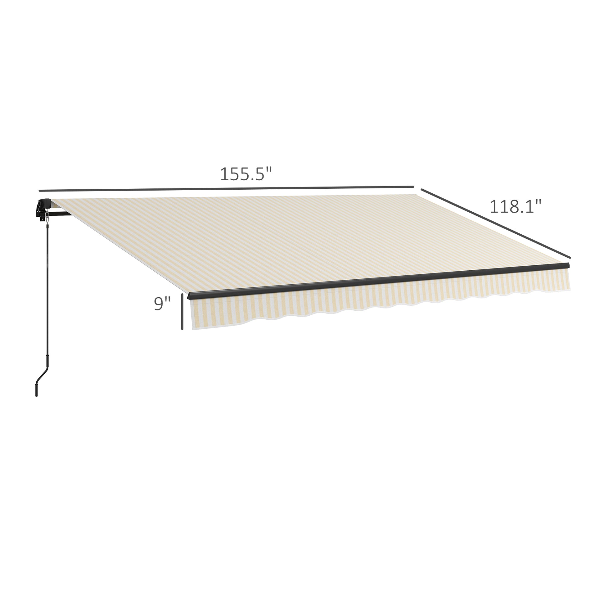 Retractable awning with cream and beige stripes  wide  projection