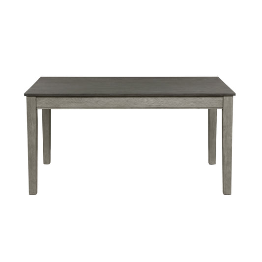 Rectangular twotone dining table with dark grey wood top and grey distressed base
