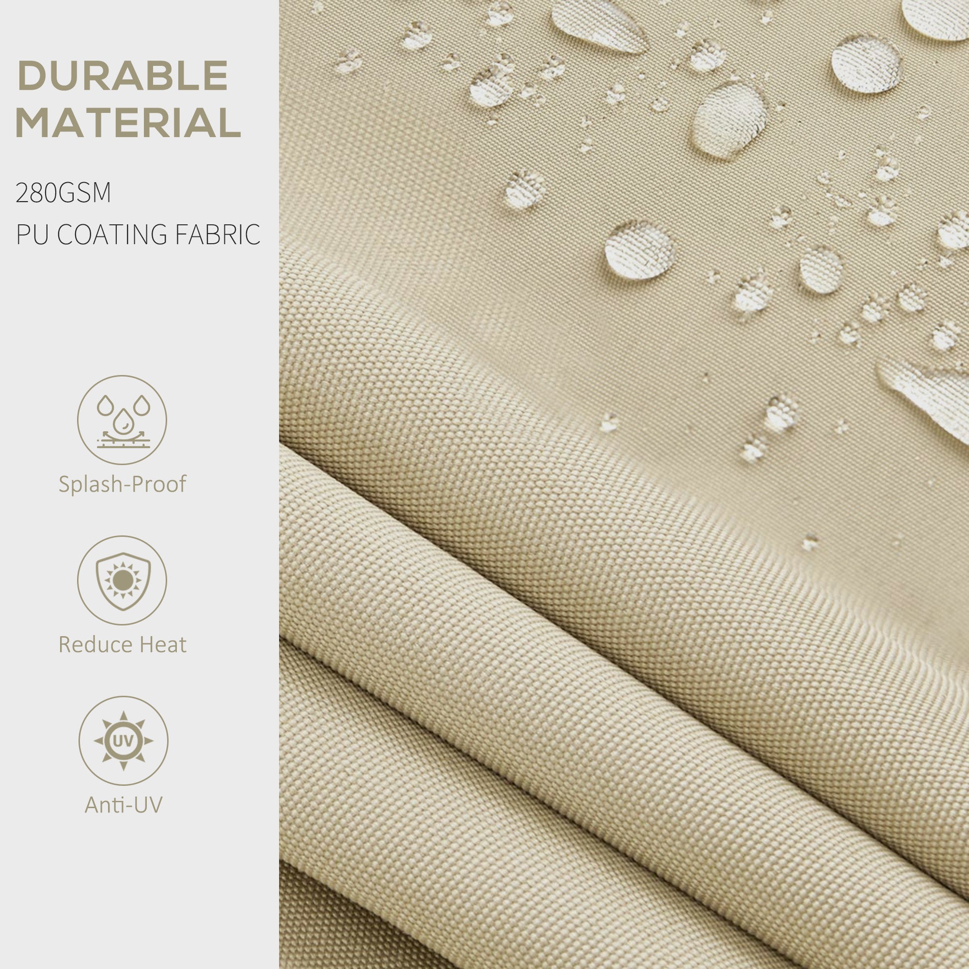 Beige PU coated fabric texture with water droplets splashproof and durable