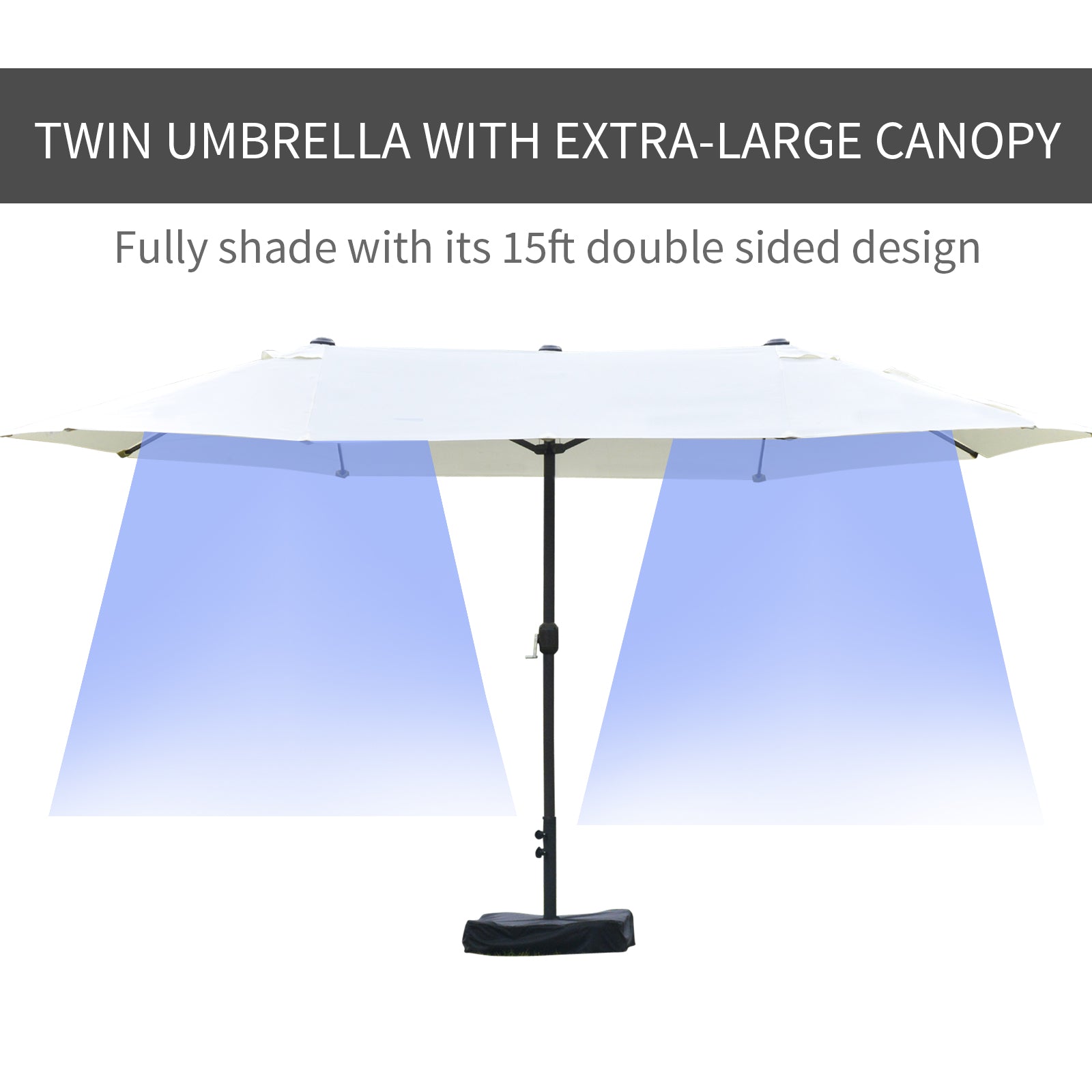 Cream twin patio umbrella with ft double canopy for maximum shade