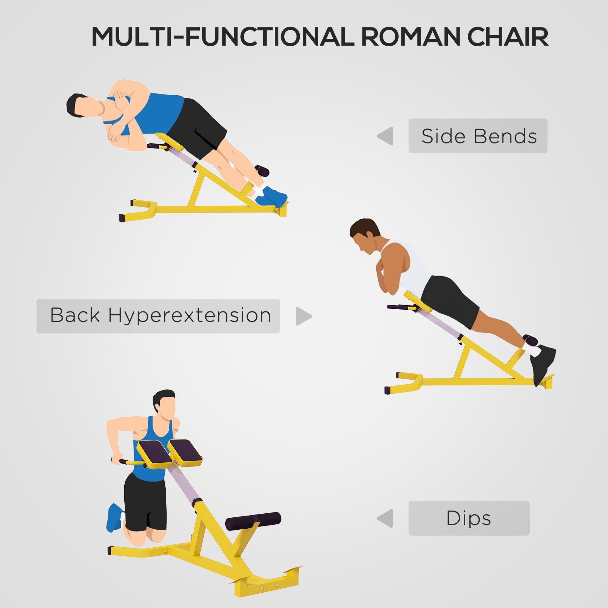 Yellow multifunctional Roman chair for back hyperextensions