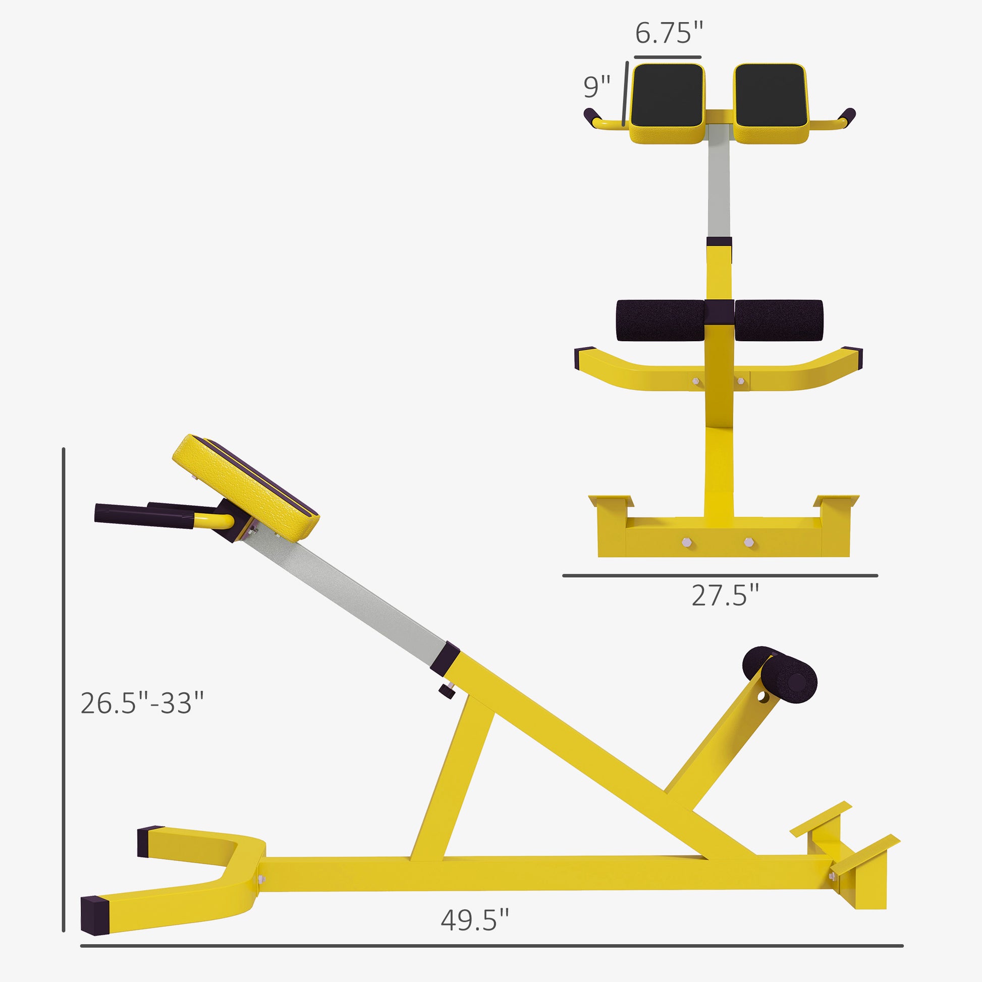 Yellow adjustable decline bench for core workouts featuring padded leg support and durable steel frame