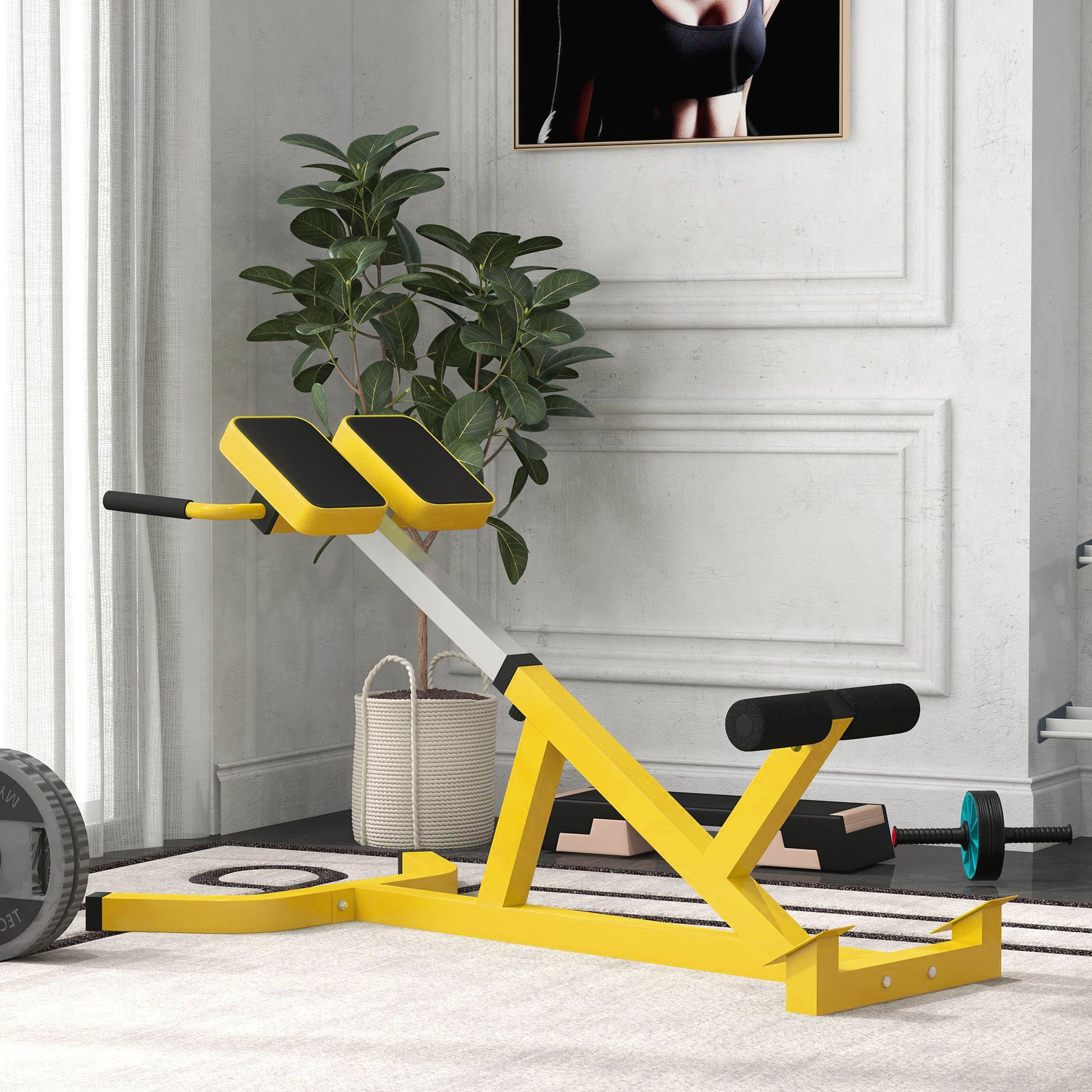 Yellow adjustable Roman chair fitness equipment for home gym