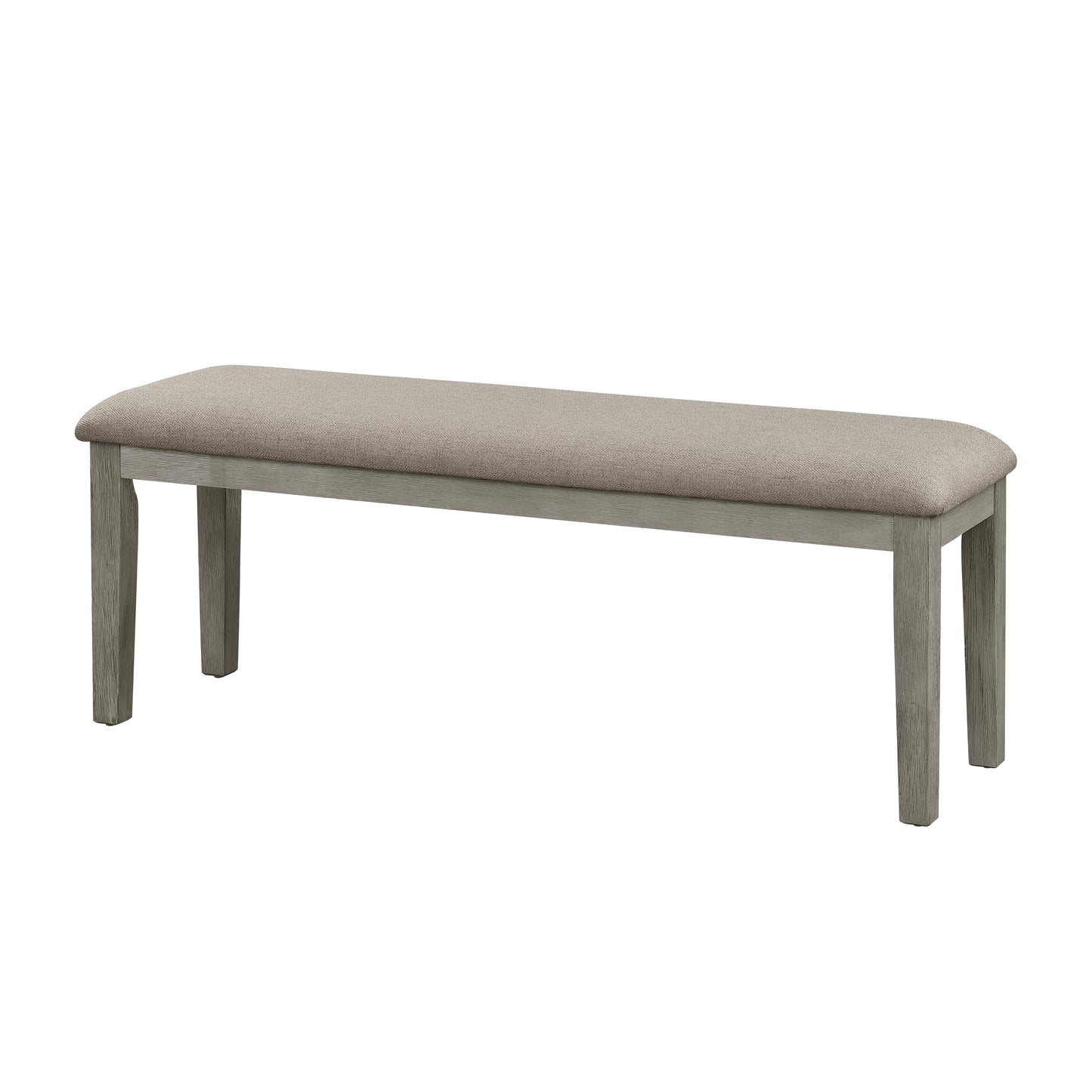 Modern grey upholstered dining bench with natural wood legs