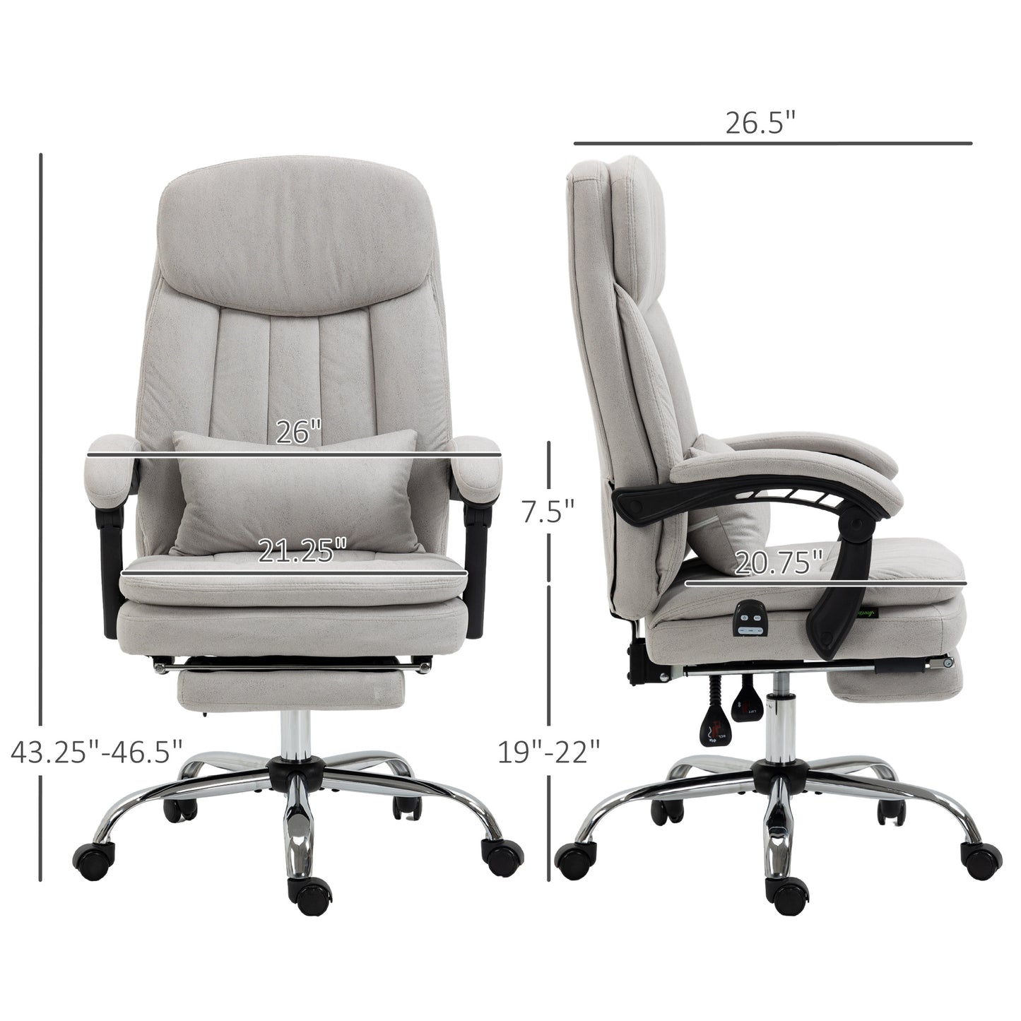 Gray executive office chair with retractable footrest and adjustable height for comfort