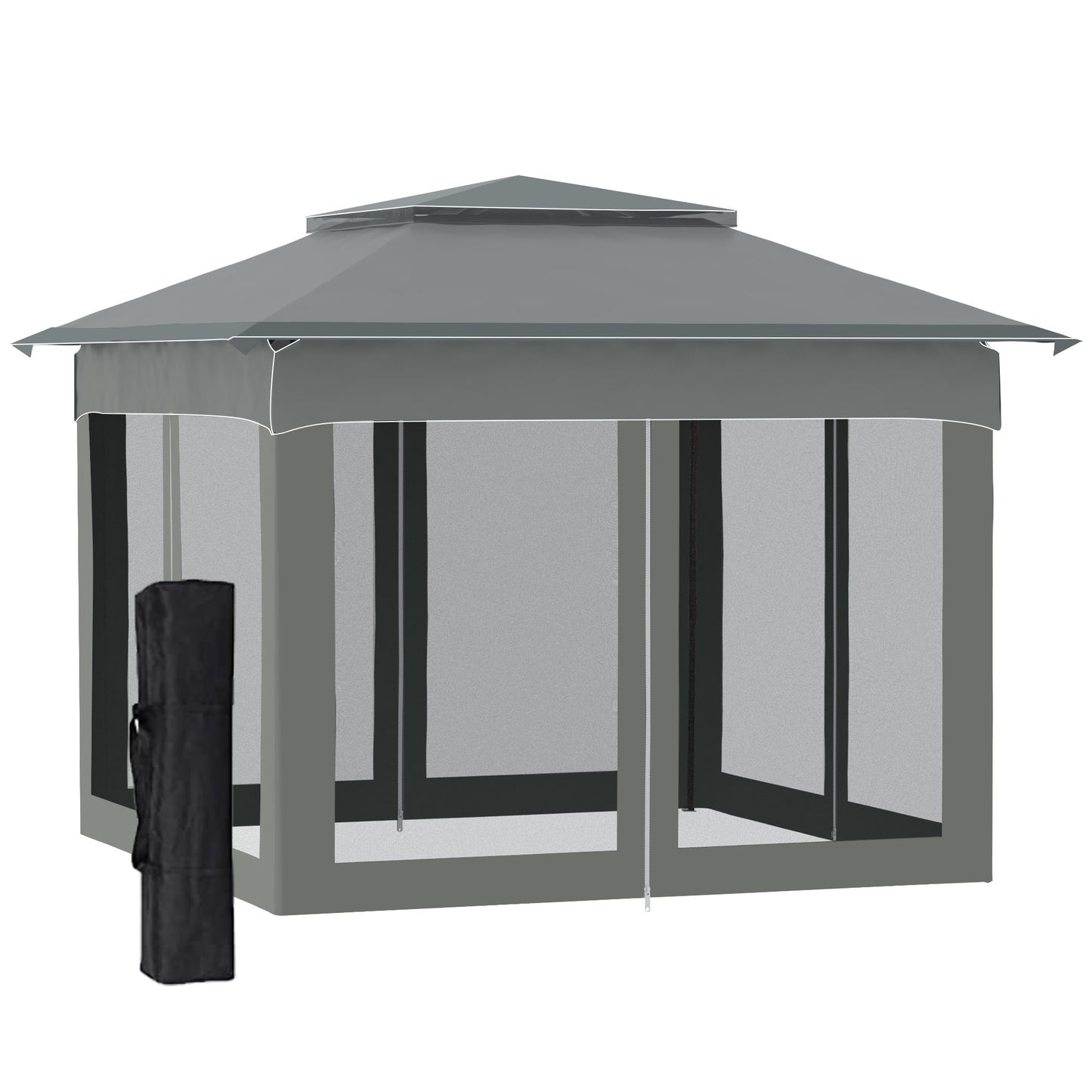 Gray screened gazebo with duallayer roof ideal for outdoor events