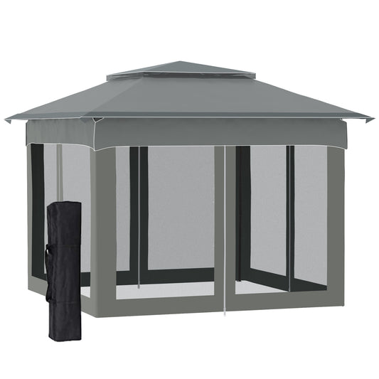 Gray screened gazebo with duallayer roof ideal for outdoor events