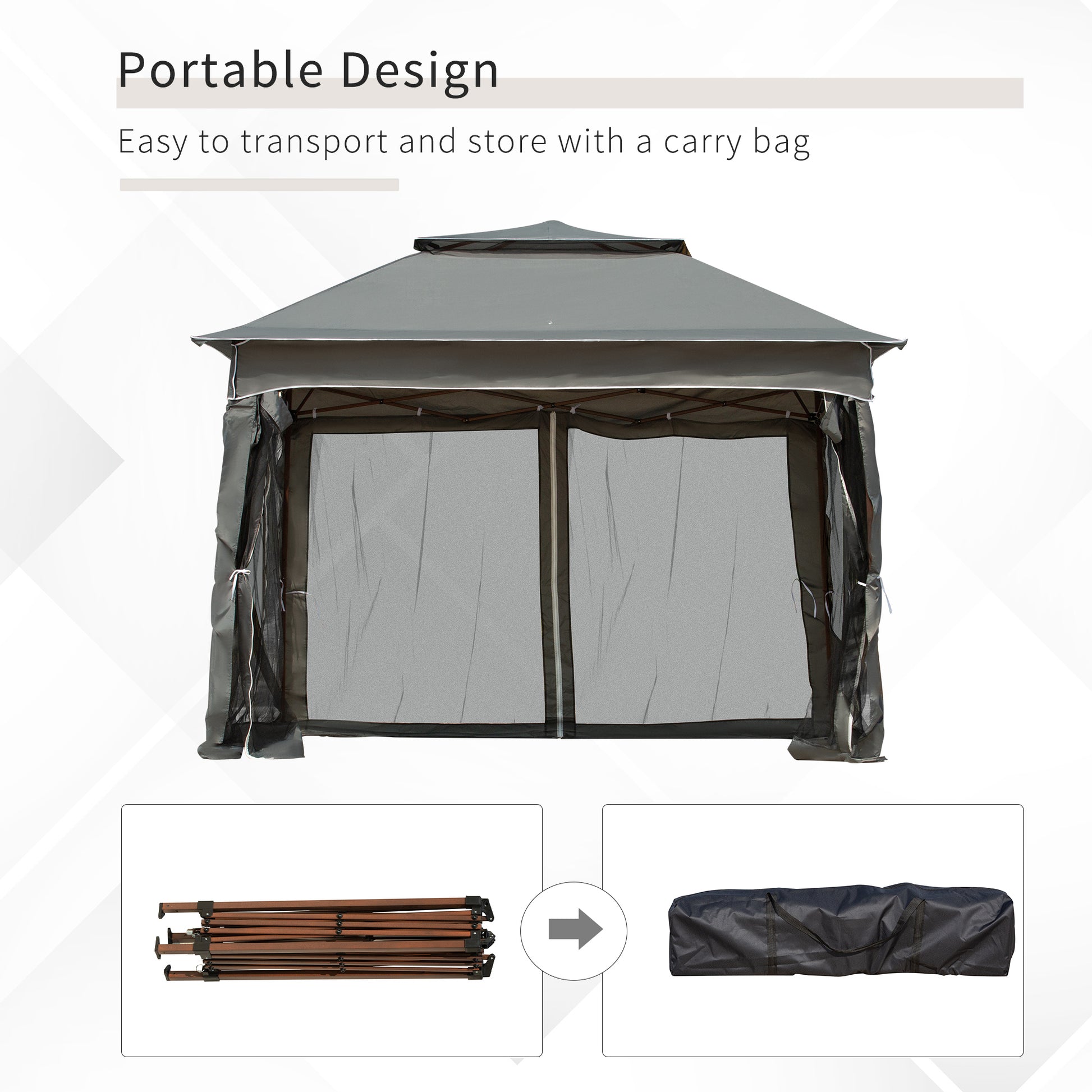 Gray popup canopy with mesh netting ideal for outdoor events