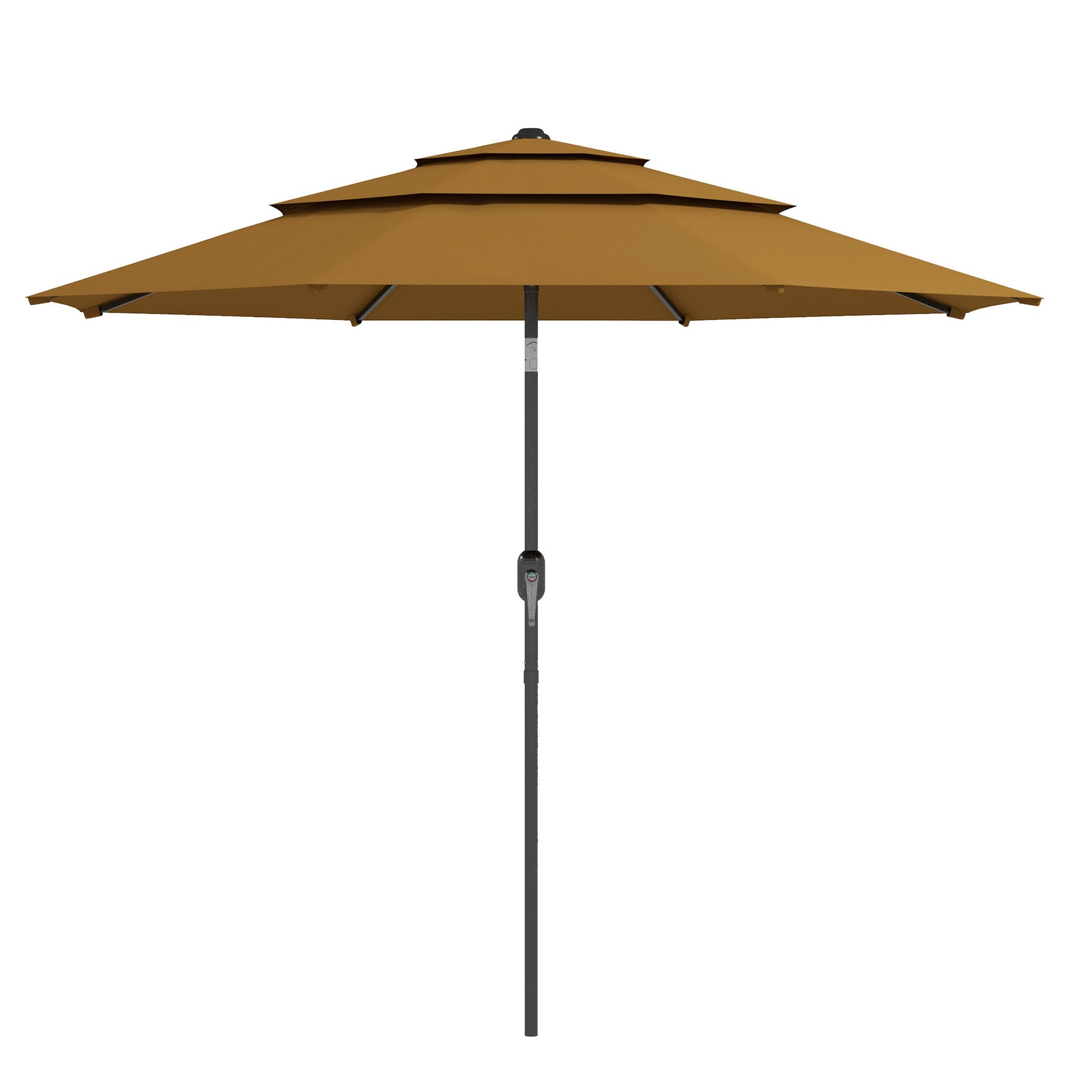 Bronze patio umbrella with three tiers for enhanced wind ventilation and shade