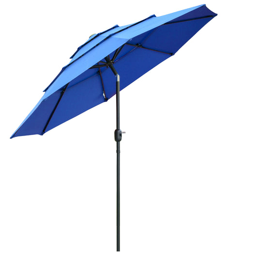 Blue patio umbrella with a doublelayer canopy for enhanced ventilation and sun protection