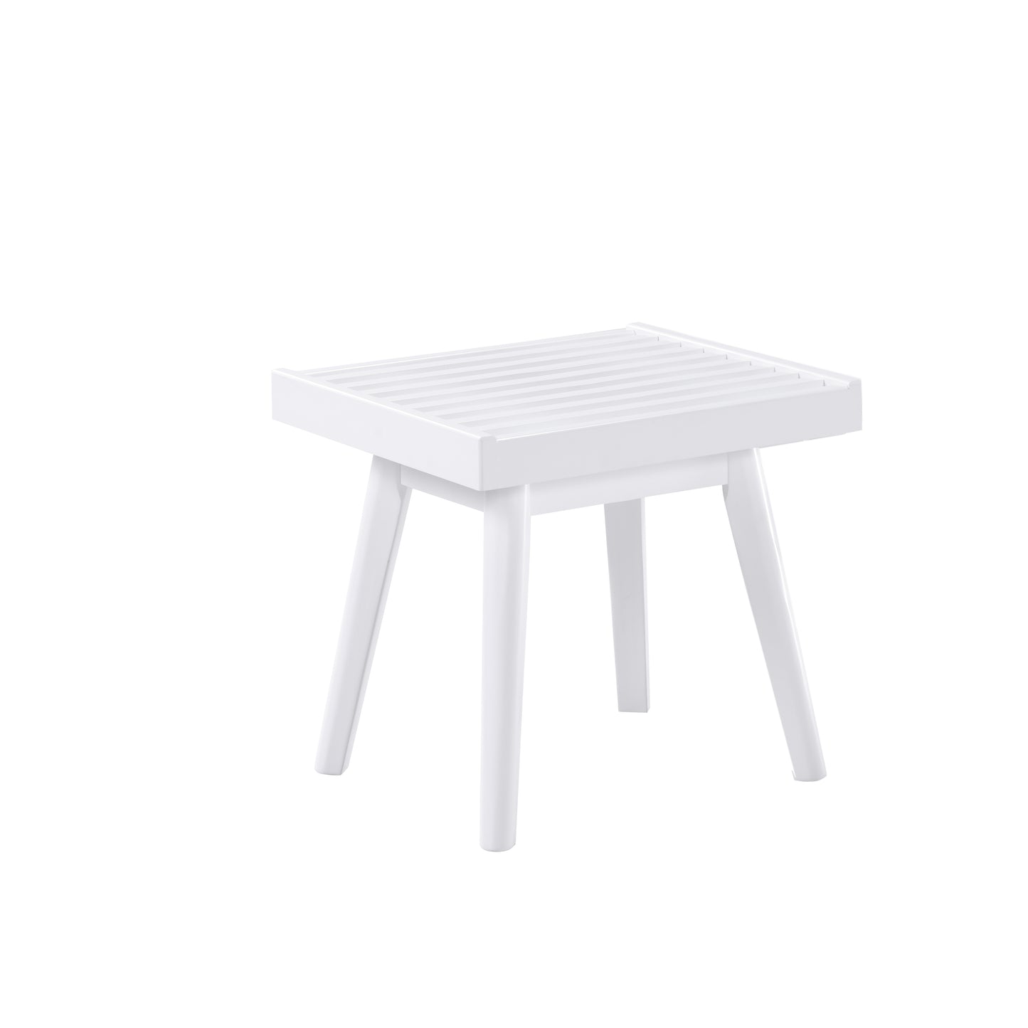 White slatted wooden stool