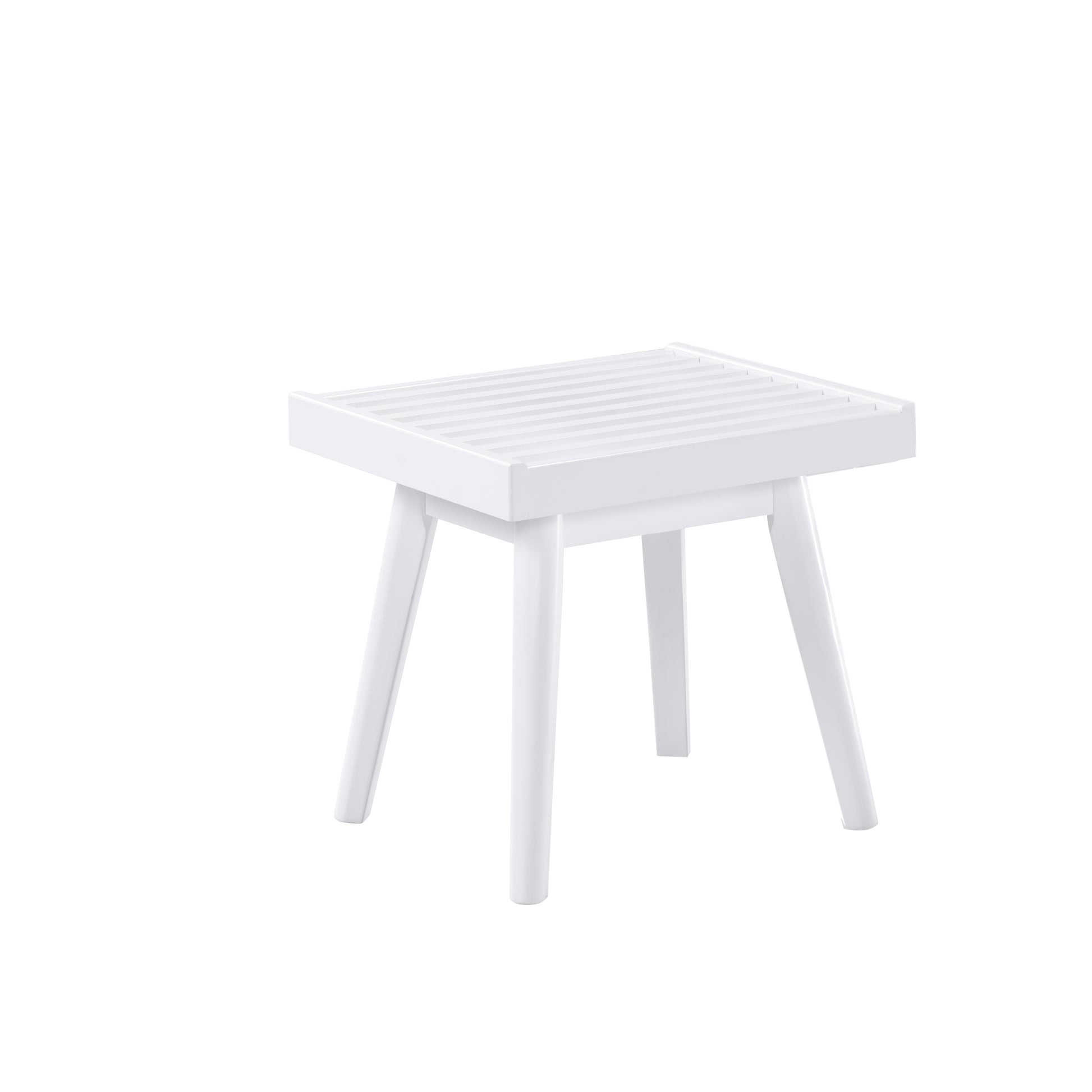 White slatted wooden stool