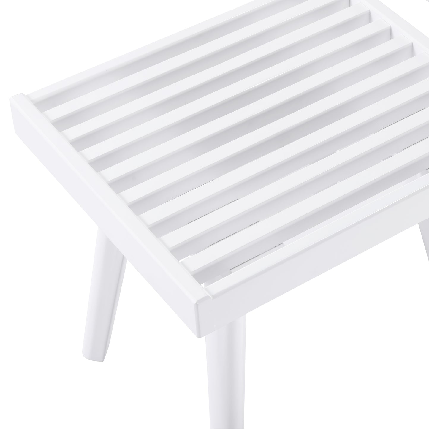 White slatted stool with wooden legs