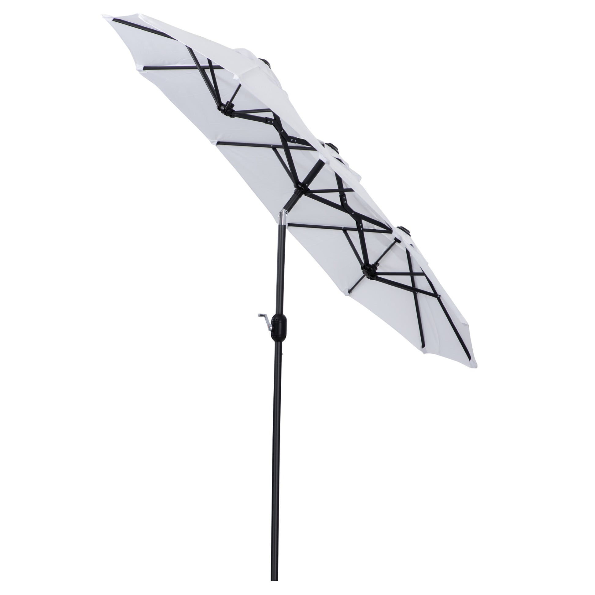 White patio umbrella with doublelayer canopy and crank lift mechanism