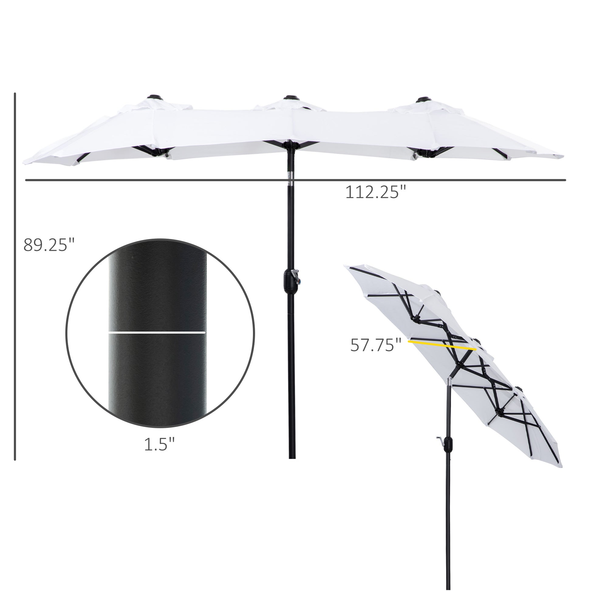 White double patio umbrella  inches wide with black pole for outdoor shade