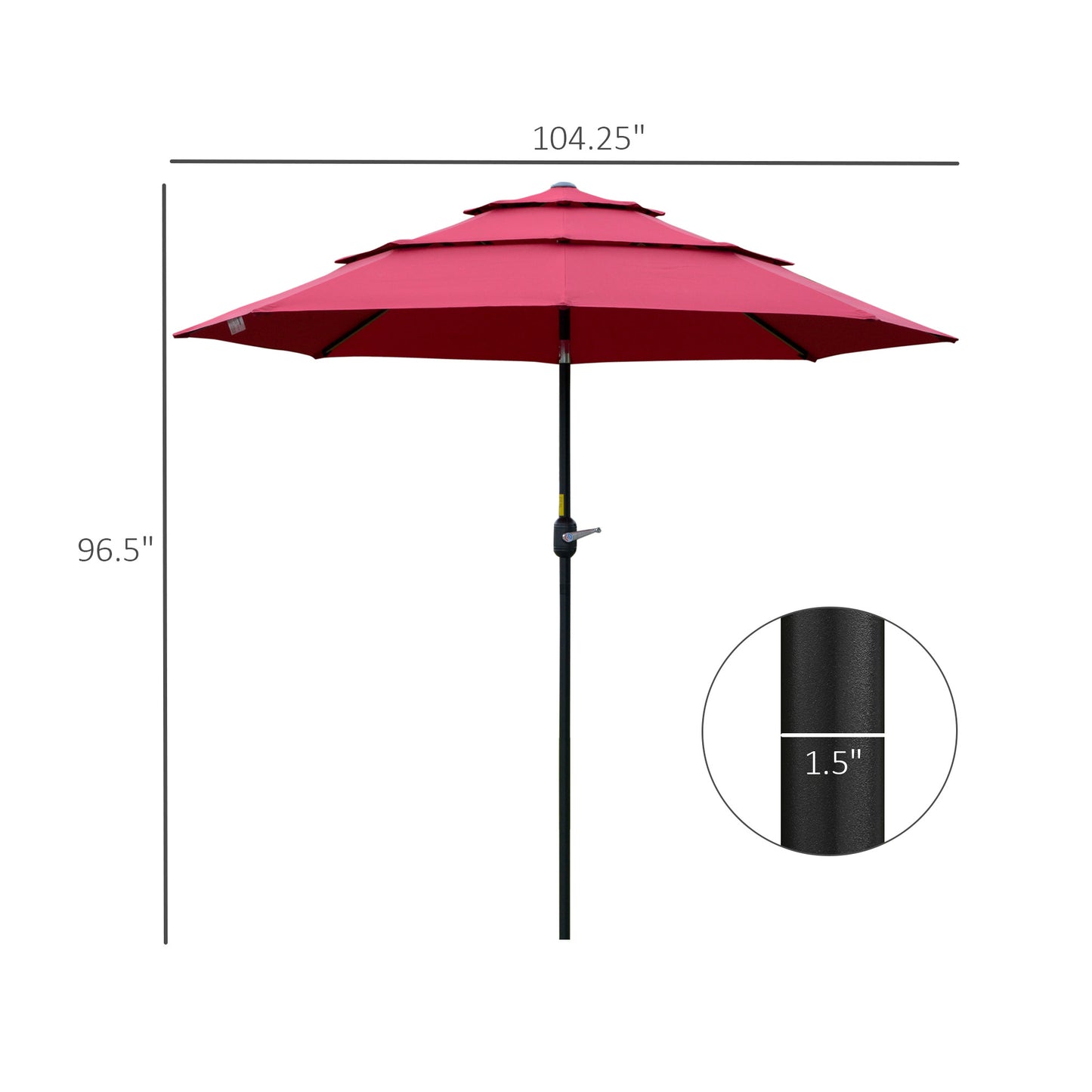 Red patio umbrella with layered canopy  width