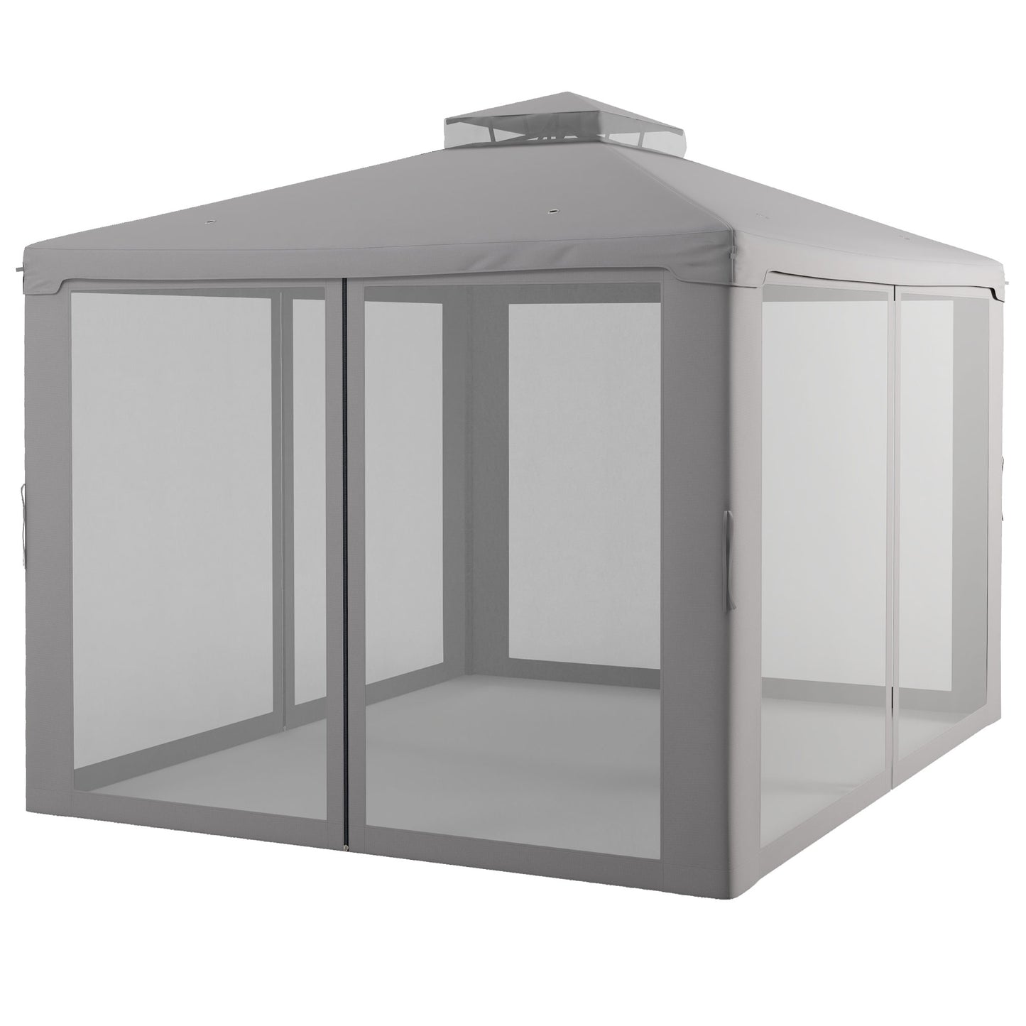 Gray screen house gazebo with zippered doors for outdoor gatherings