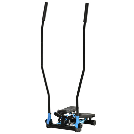 Black and blue stepper machine with vertical handlebars for home cardio workouts