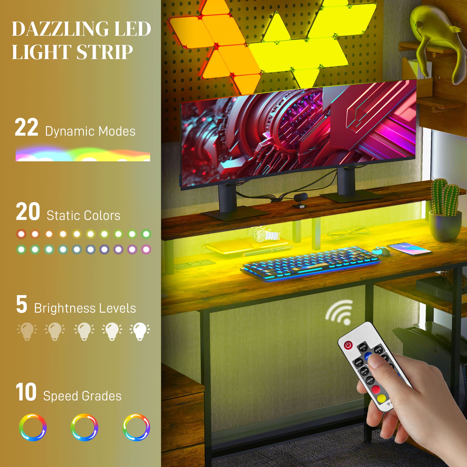 Dazzling LED light strip displaying  dynamic modes with  static colors  brightness and  speed grades