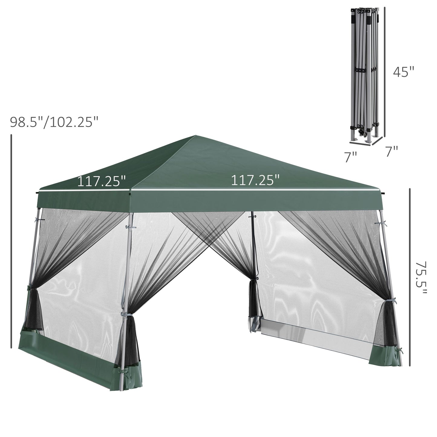 Green canopy tent with mesh netting sides offering bug protection outdoors