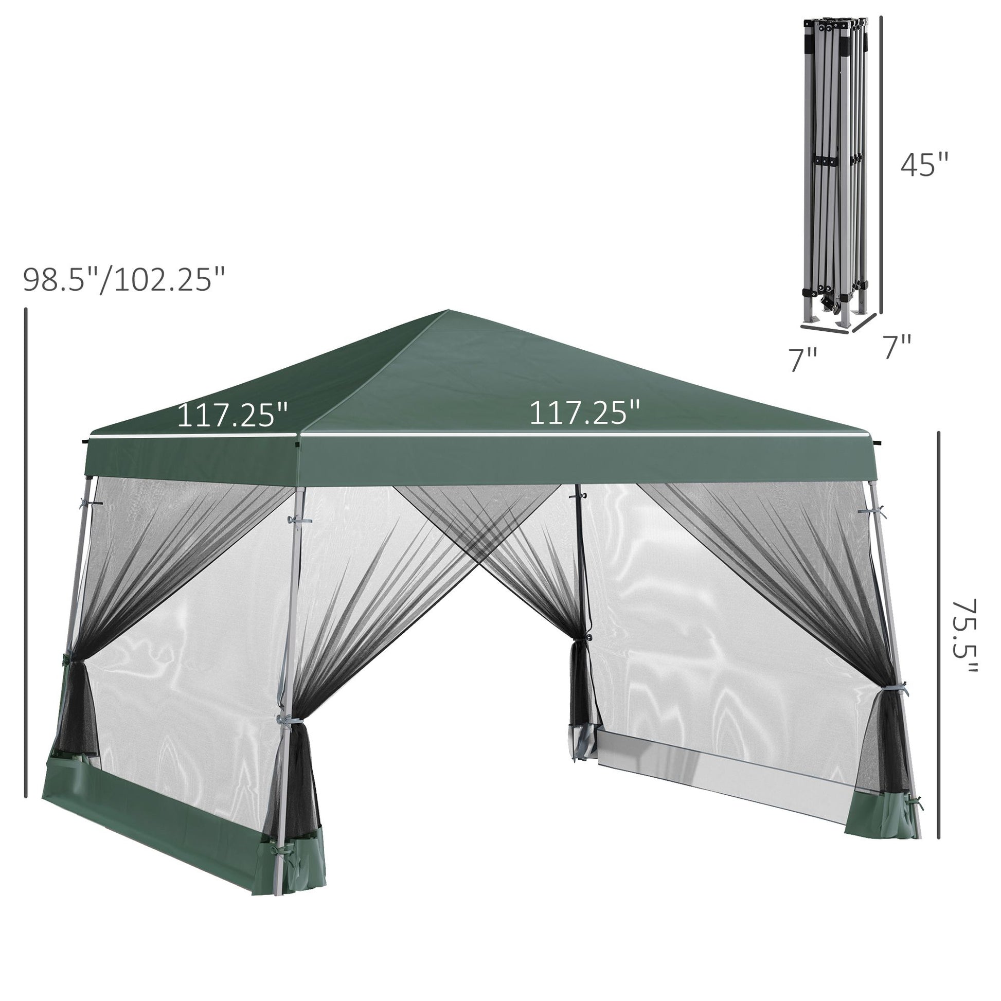Green canopy tent with mesh netting sides offering bug protection outdoors